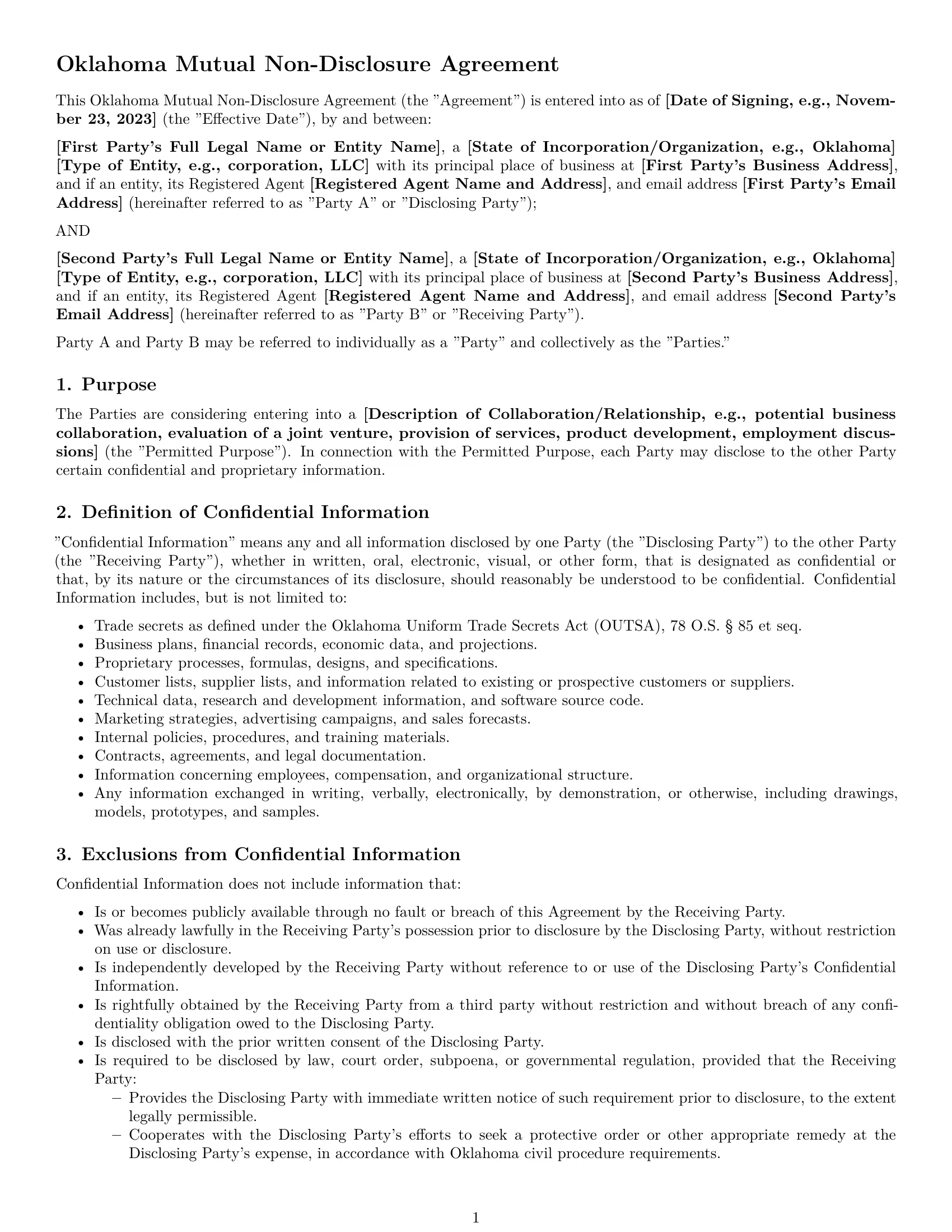 Preview page 1 of Pro Oklahoma mutual nda template
