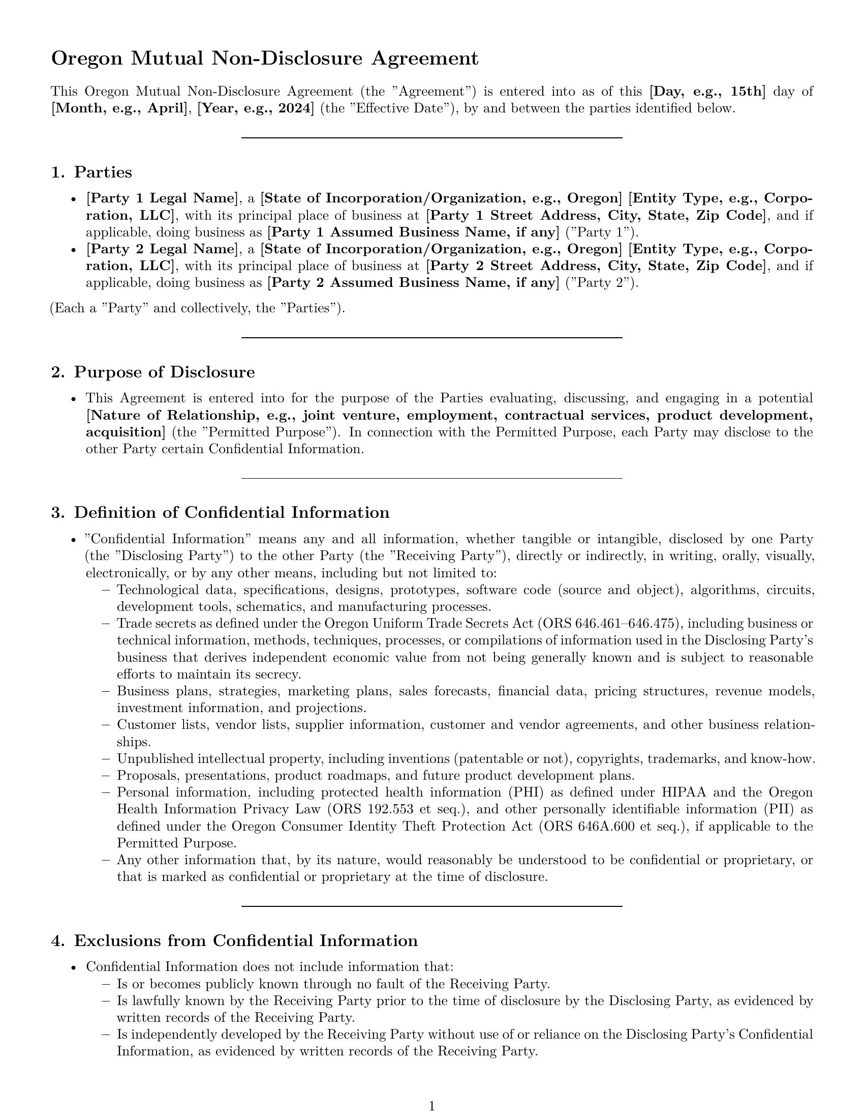 Preview page 1 of Pro Oregon mutual nda template