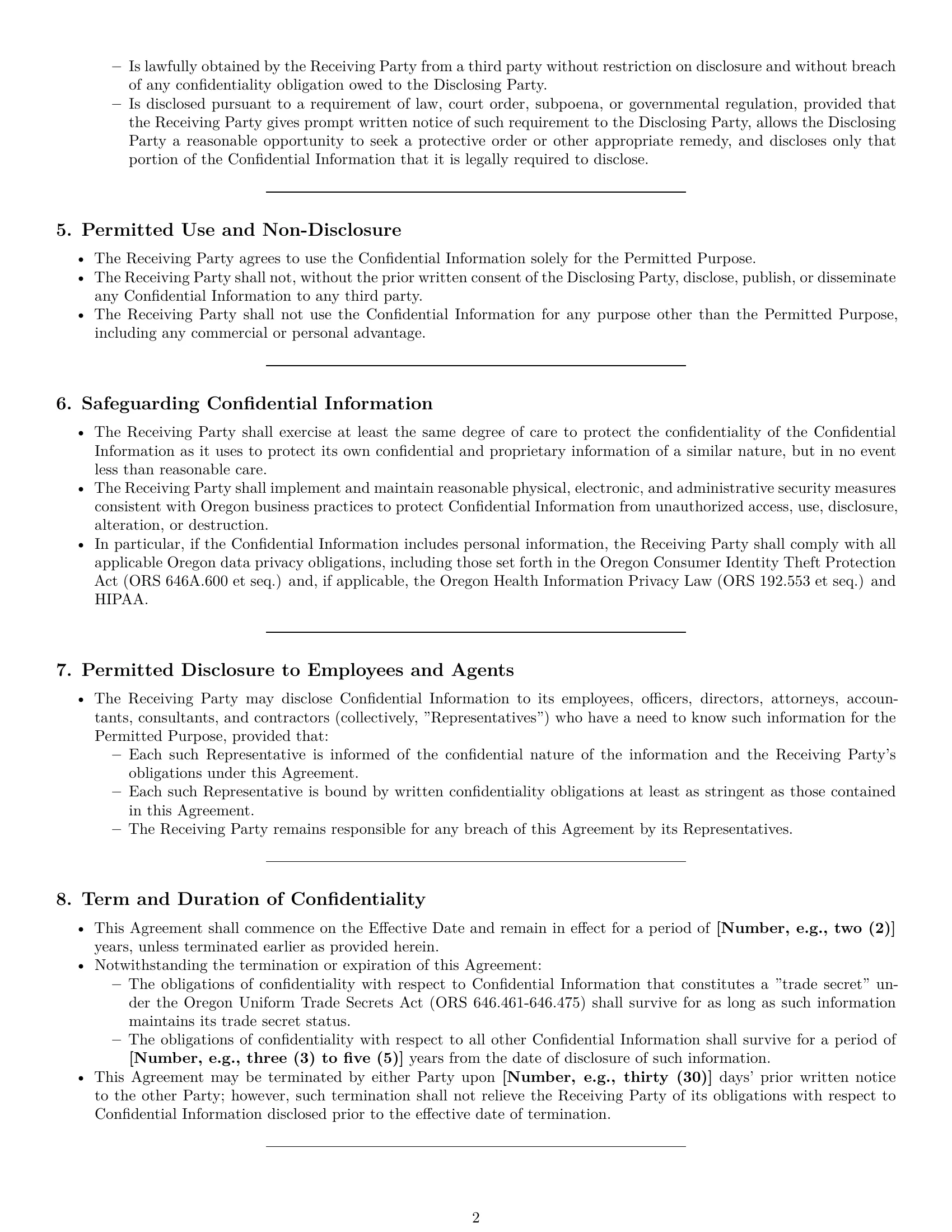 Preview page 2 of Pro Oregon mutual nda template