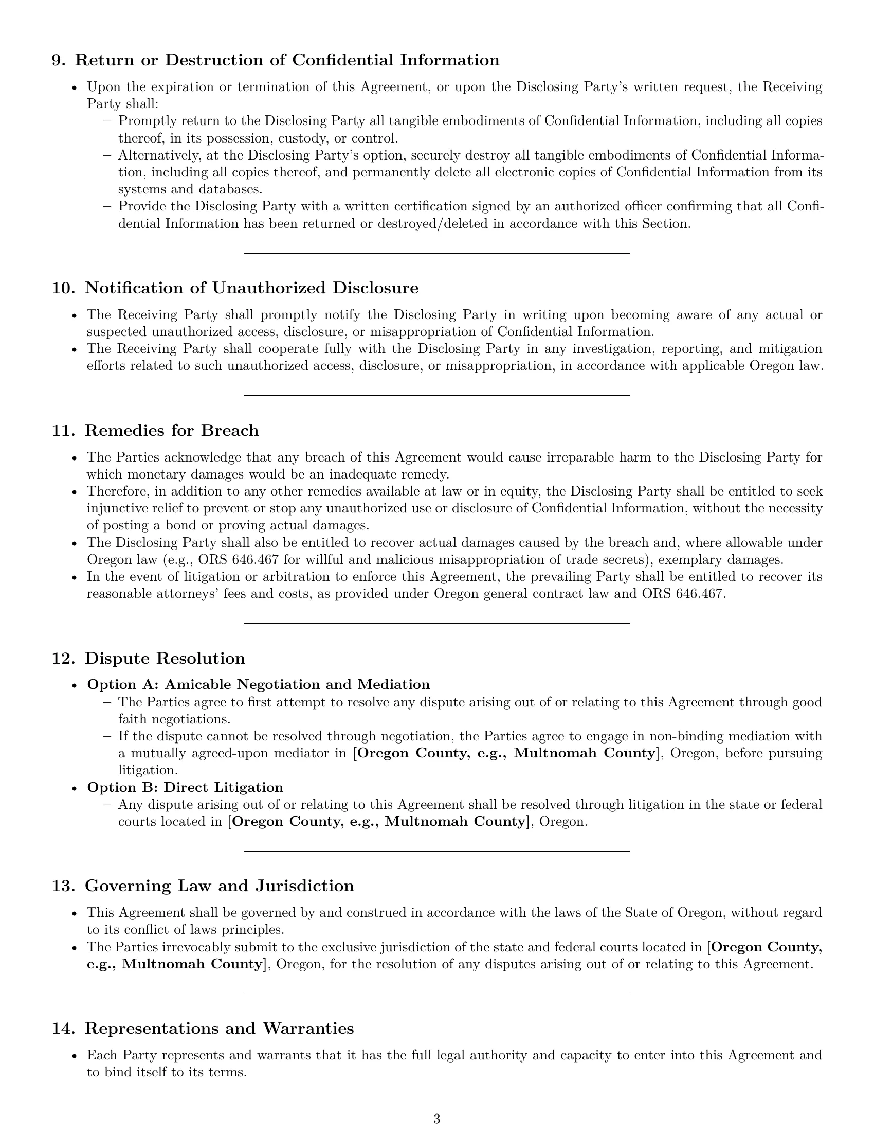 Preview page 3 of Pro Oregon mutual nda template
