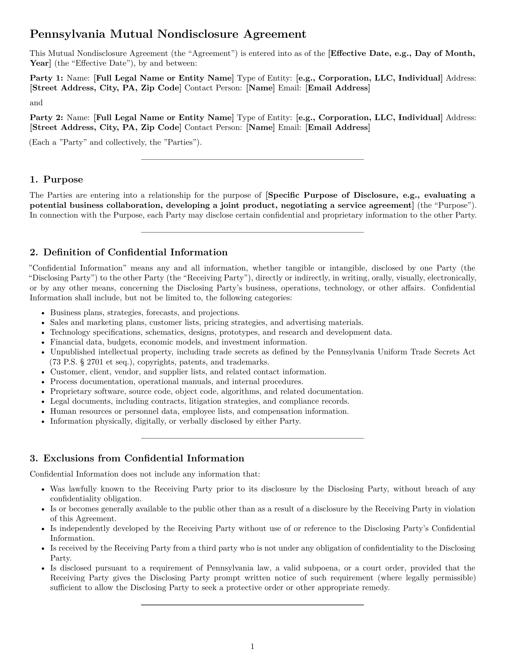 Preview page 1 of Pro Pennsylvania mutual nda template