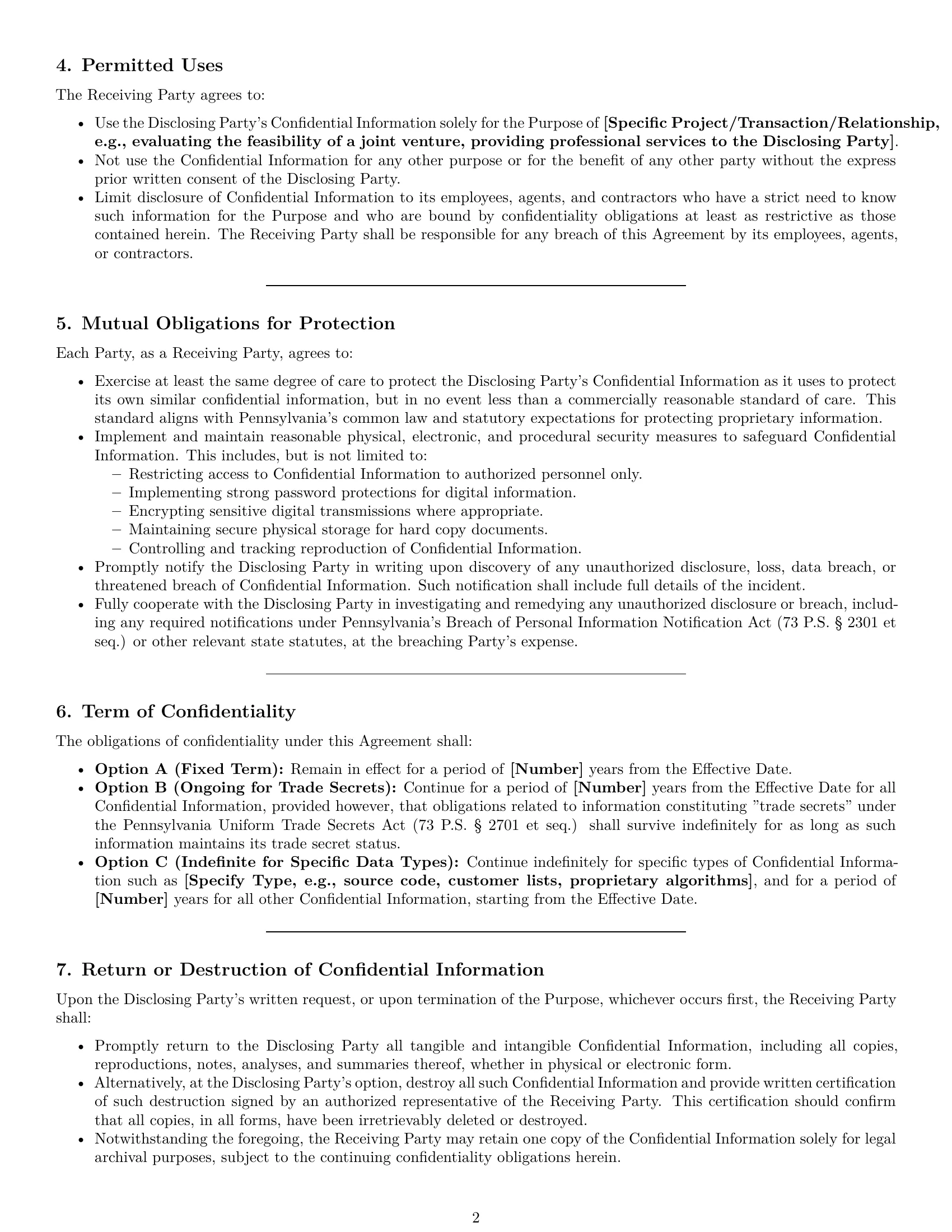 Preview page 2 of Pro Pennsylvania mutual nda template