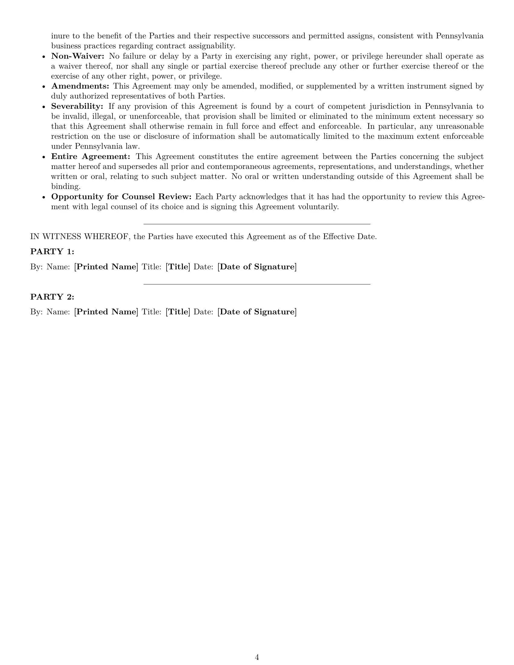 Preview page 4 of Pro Pennsylvania mutual nda template