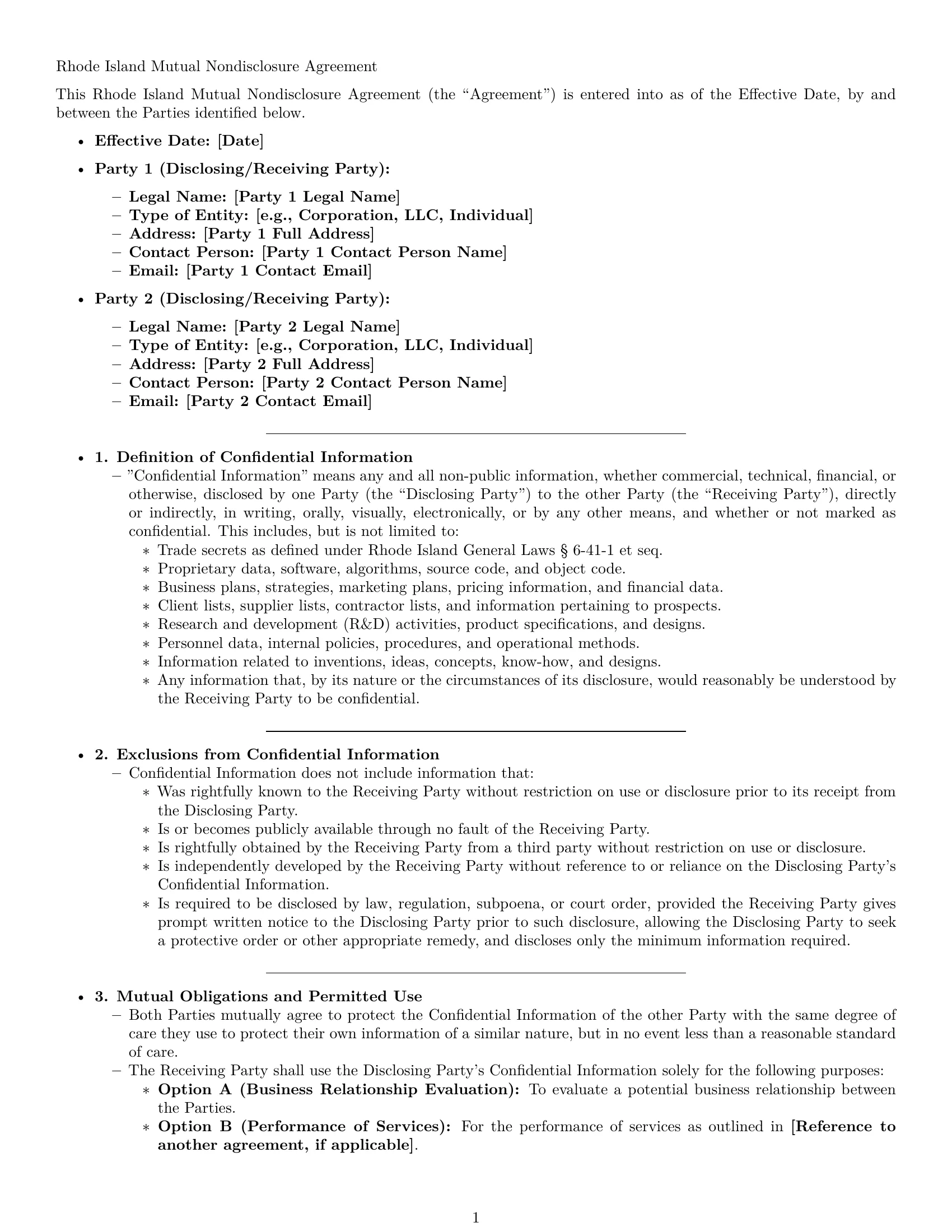 Preview page 1 of Pro Rhode Island mutual nda template