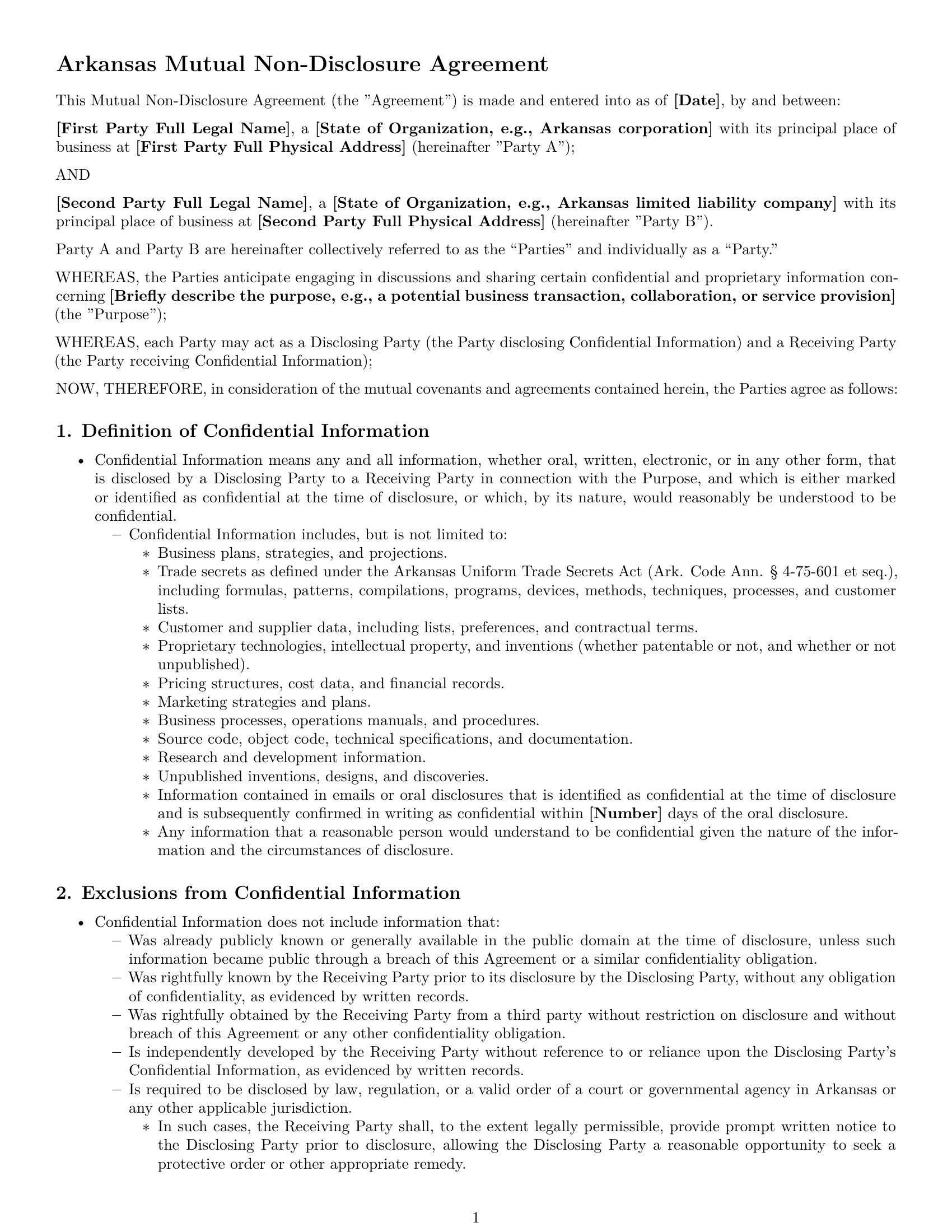 Preview page 1 of Pro Arkansas mutual nda template