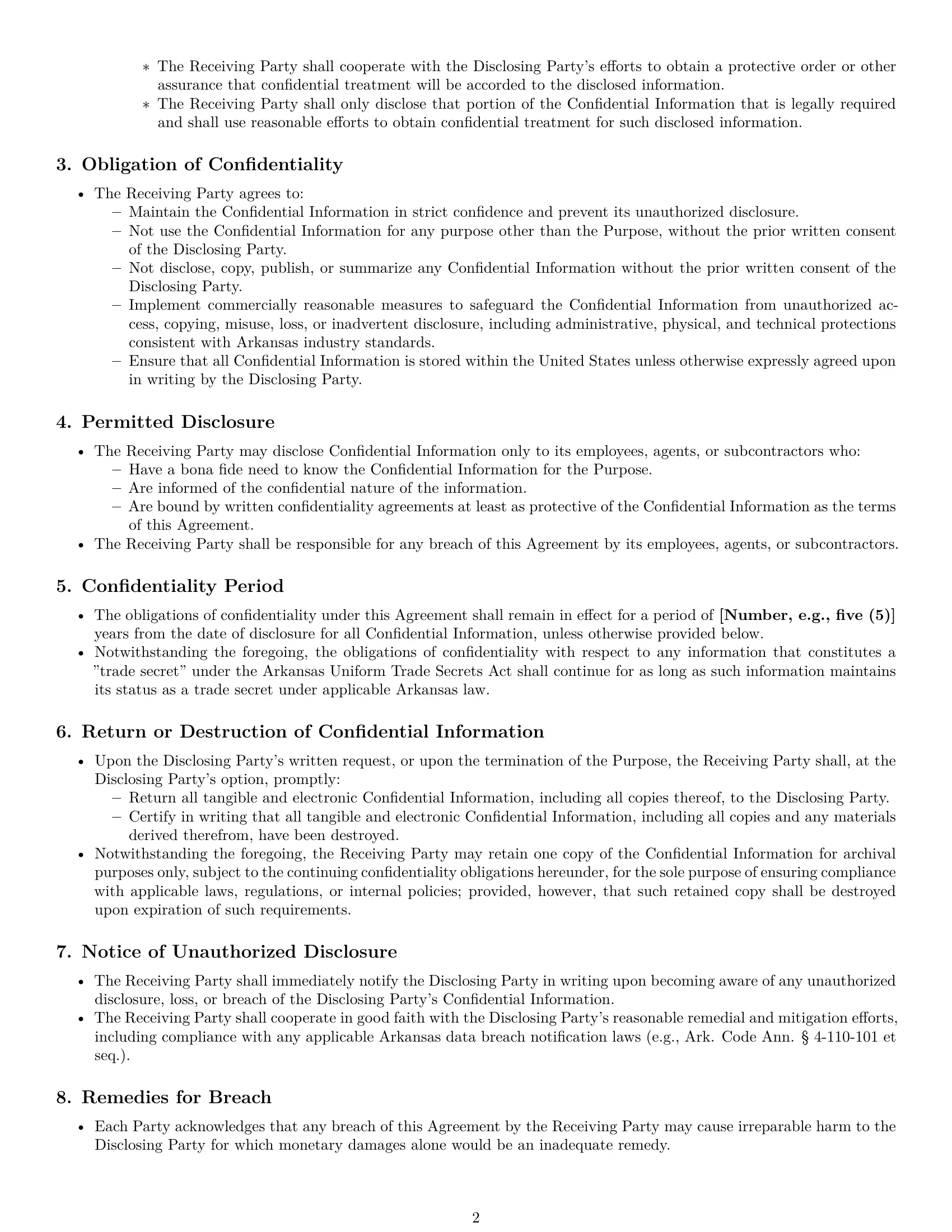 Preview page 2 of Pro Arkansas mutual nda template