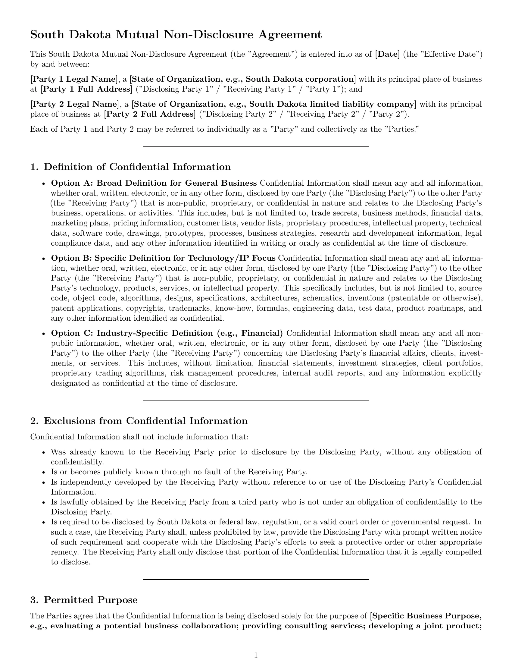 Preview page 1 of Pro South Dakota mutual nda template