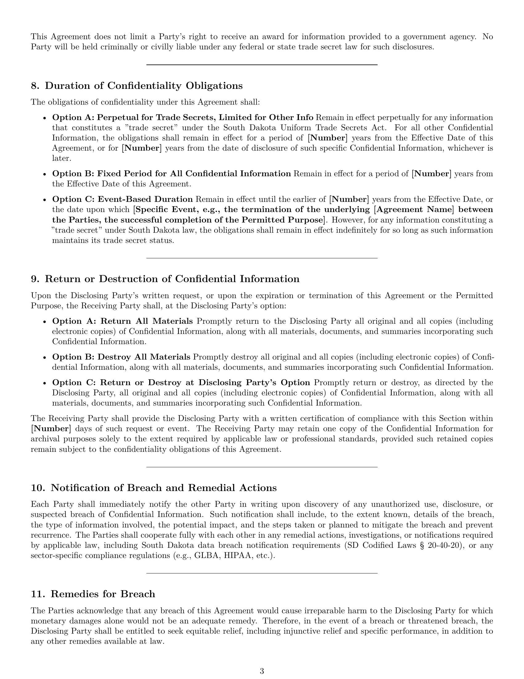 Preview page 3 of Pro South Dakota mutual nda template