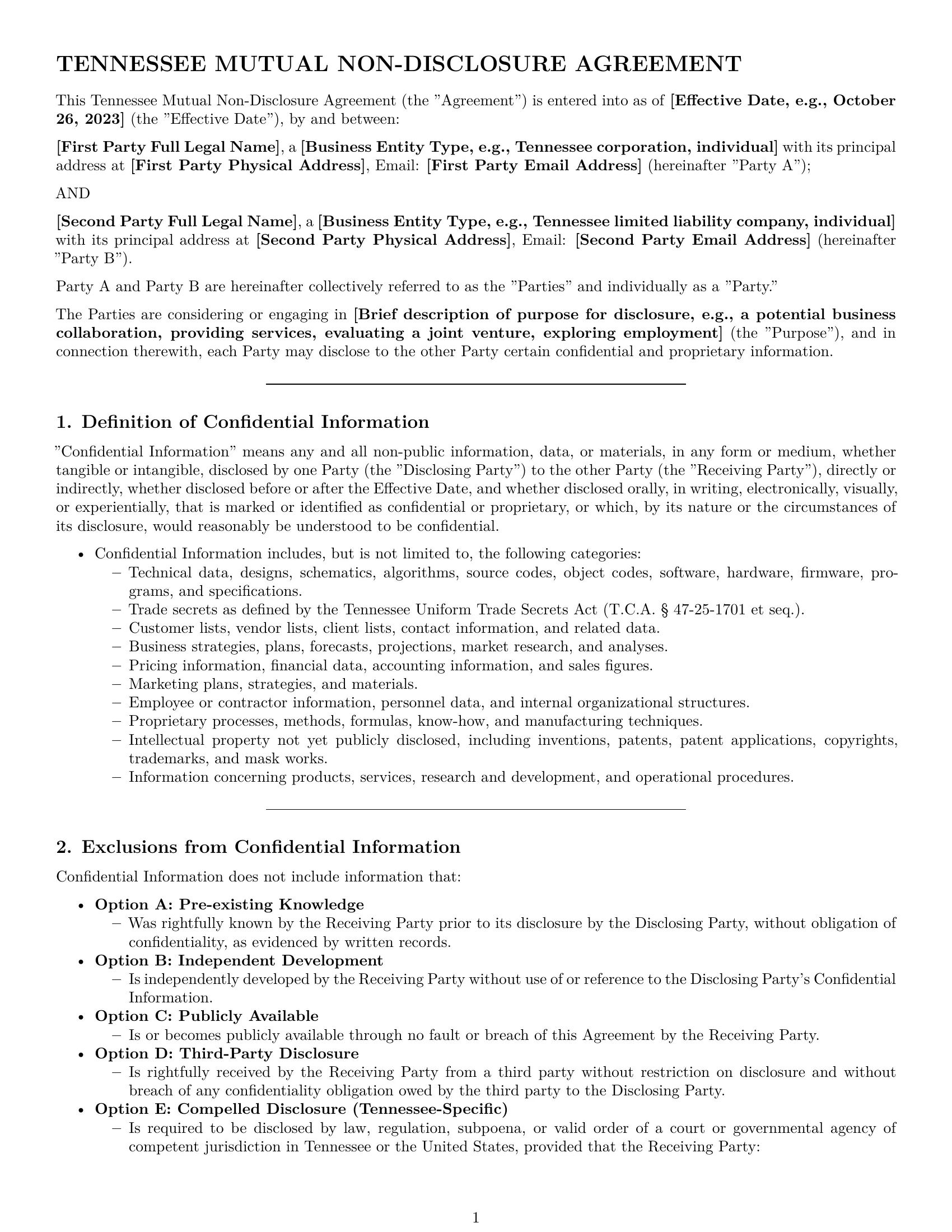 Preview page 1 of Pro Tennessee mutual nda template
