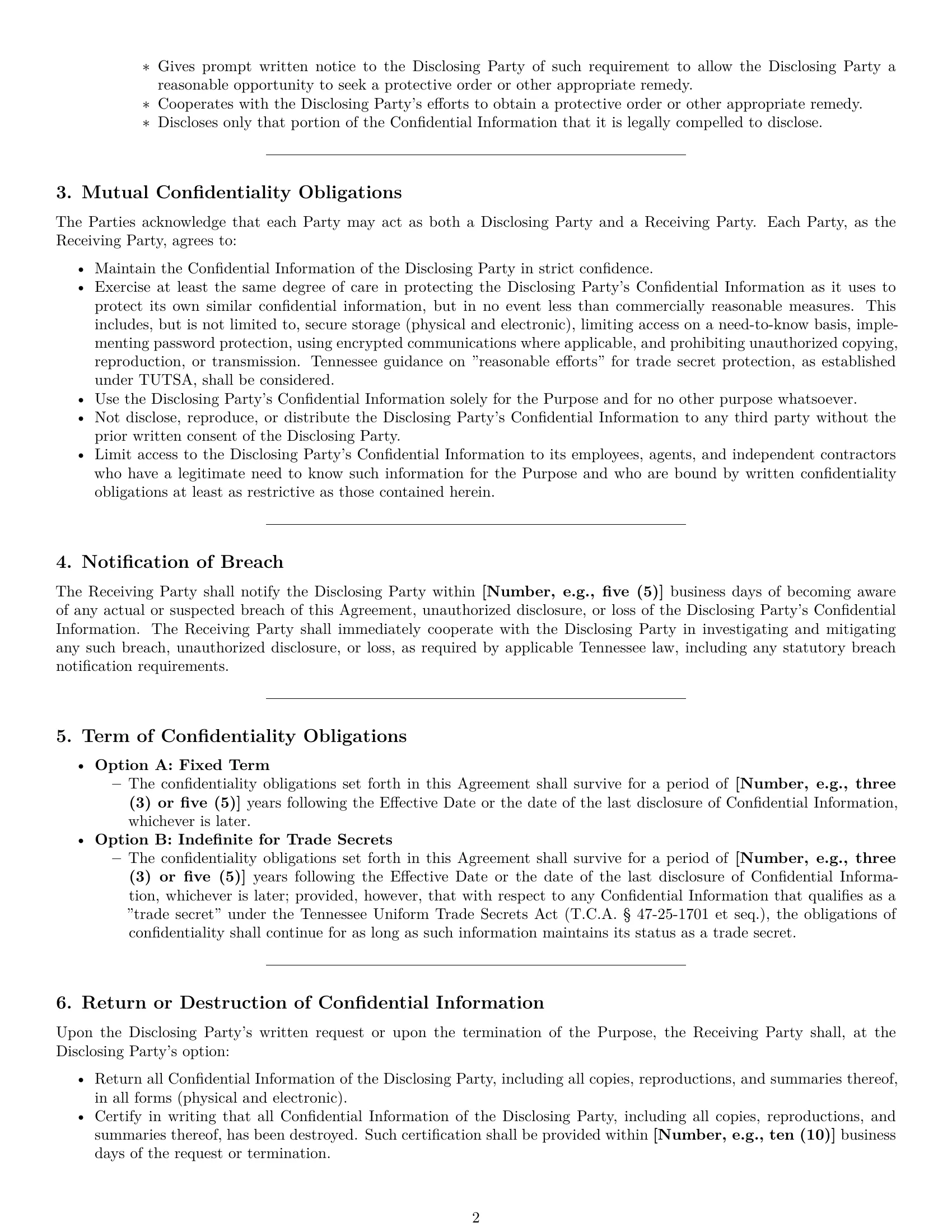 Preview page 2 of Pro Tennessee mutual nda template