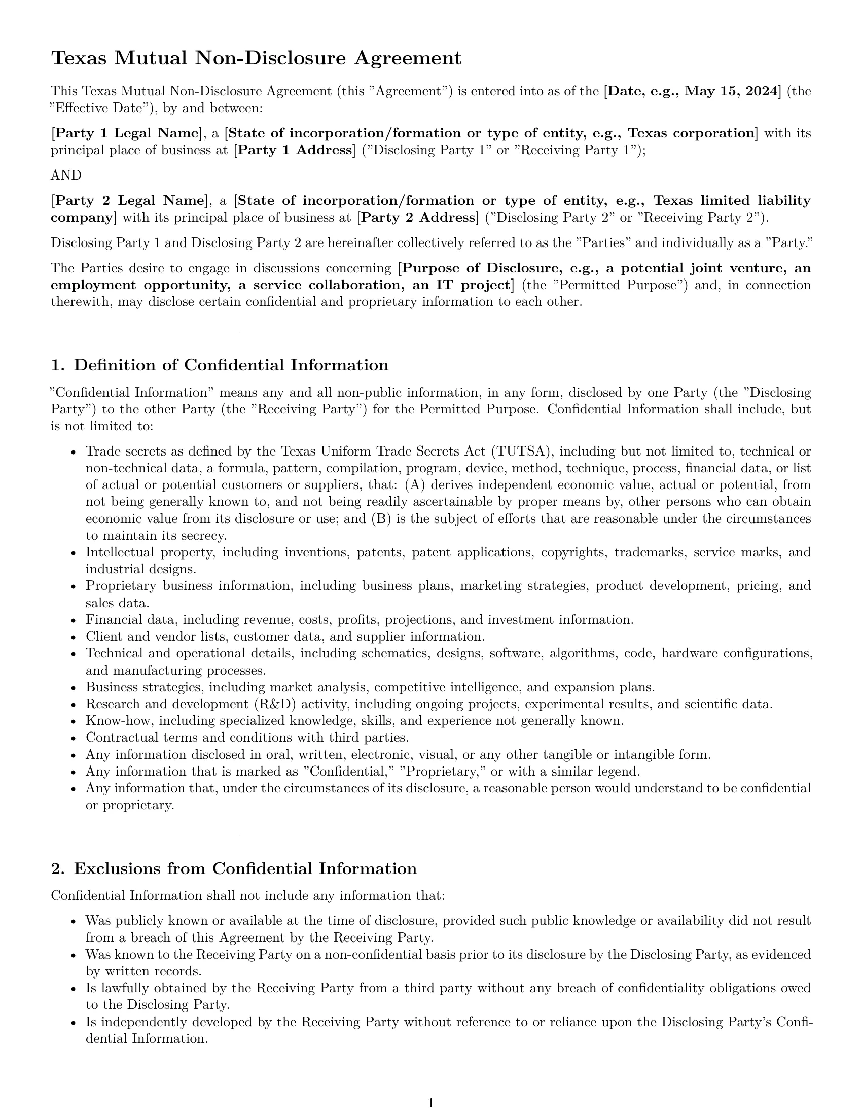 Preview page 1 of Pro Texas mutual nda template