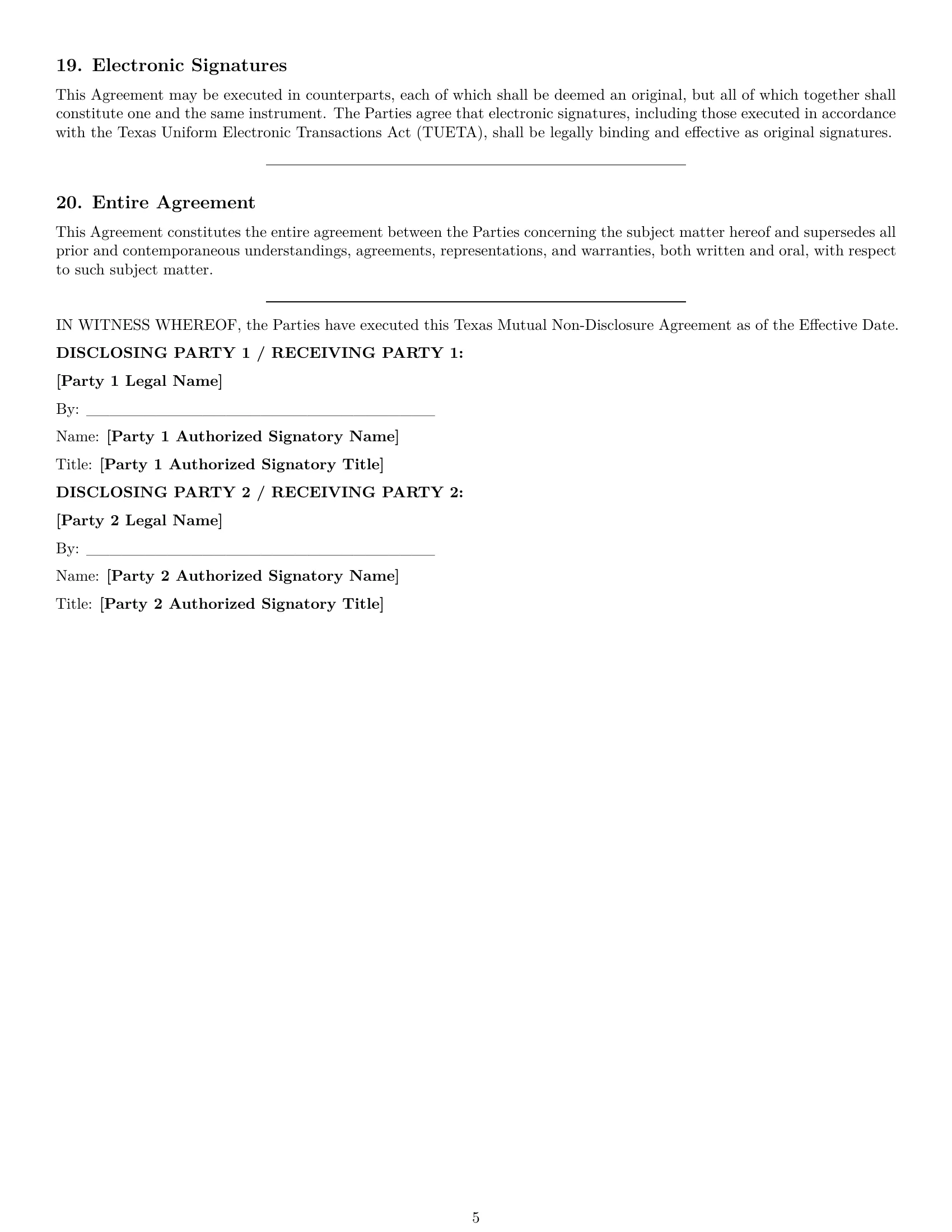 Preview page 5 of Pro Texas mutual nda template