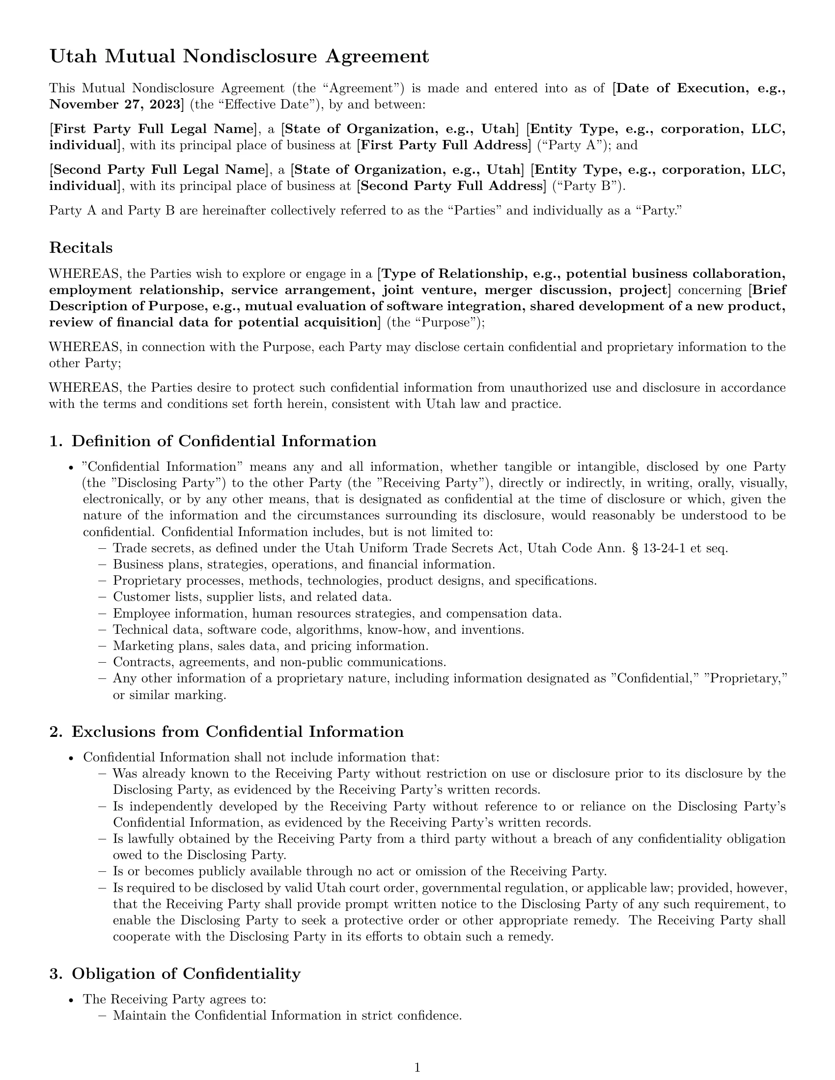 Preview page 1 of Pro Utah mutual nda template
