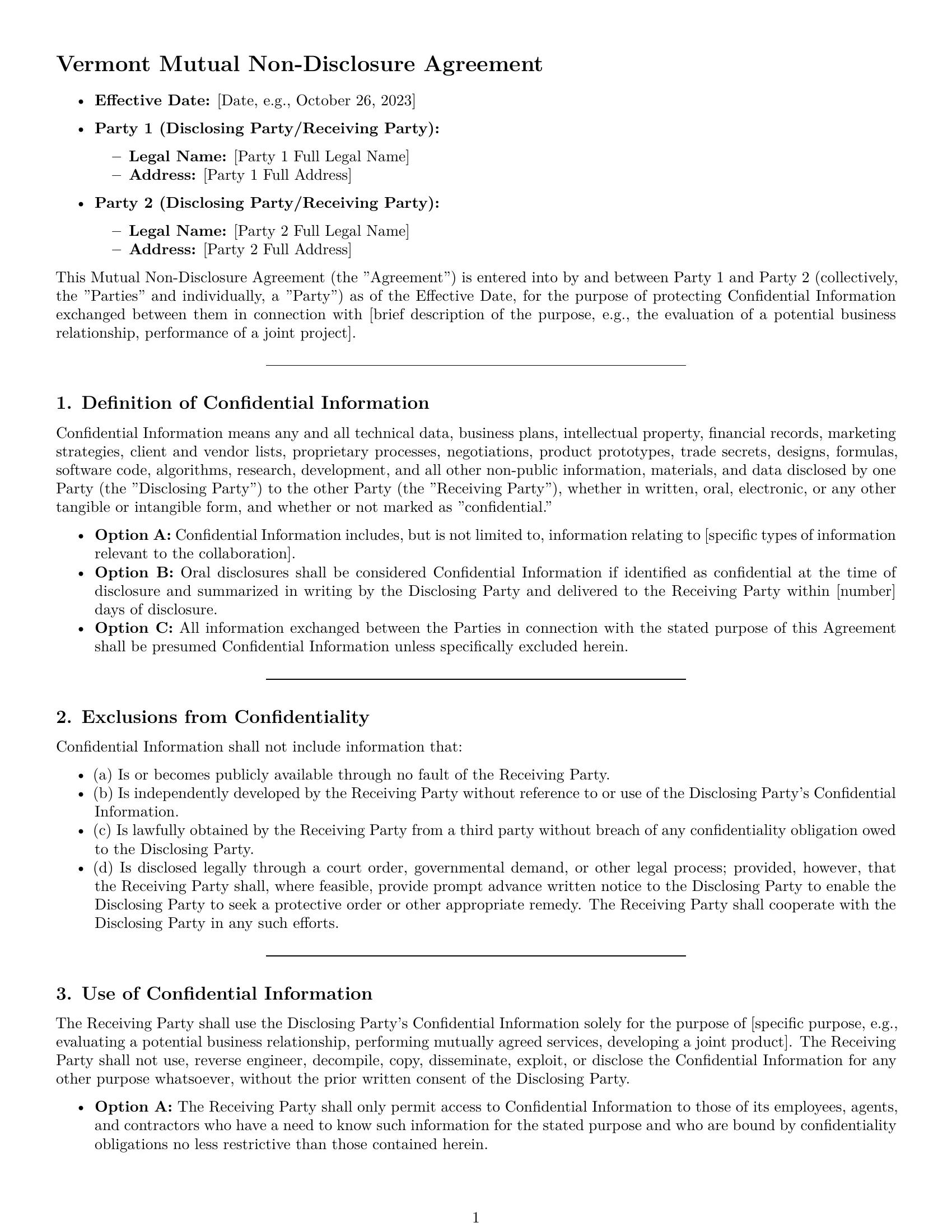Preview page 1 of Pro Vermont mutual nda template