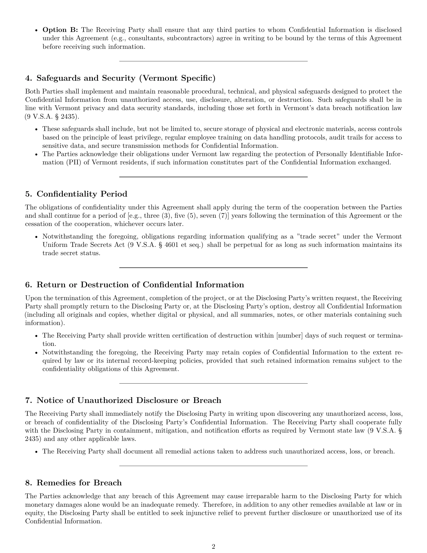 Preview page 2 of Pro Vermont mutual nda template