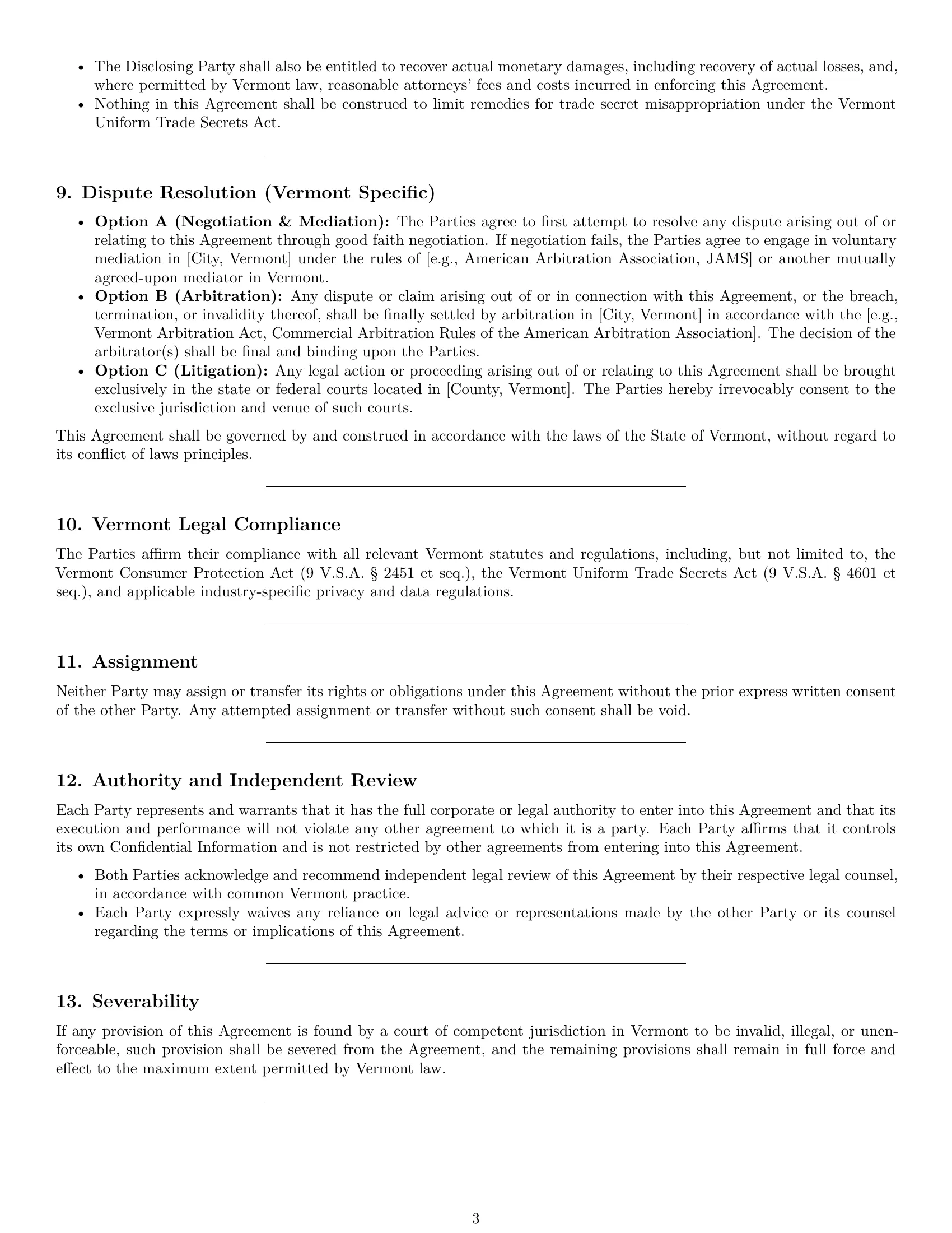 Preview page 3 of Pro Vermont mutual nda template
