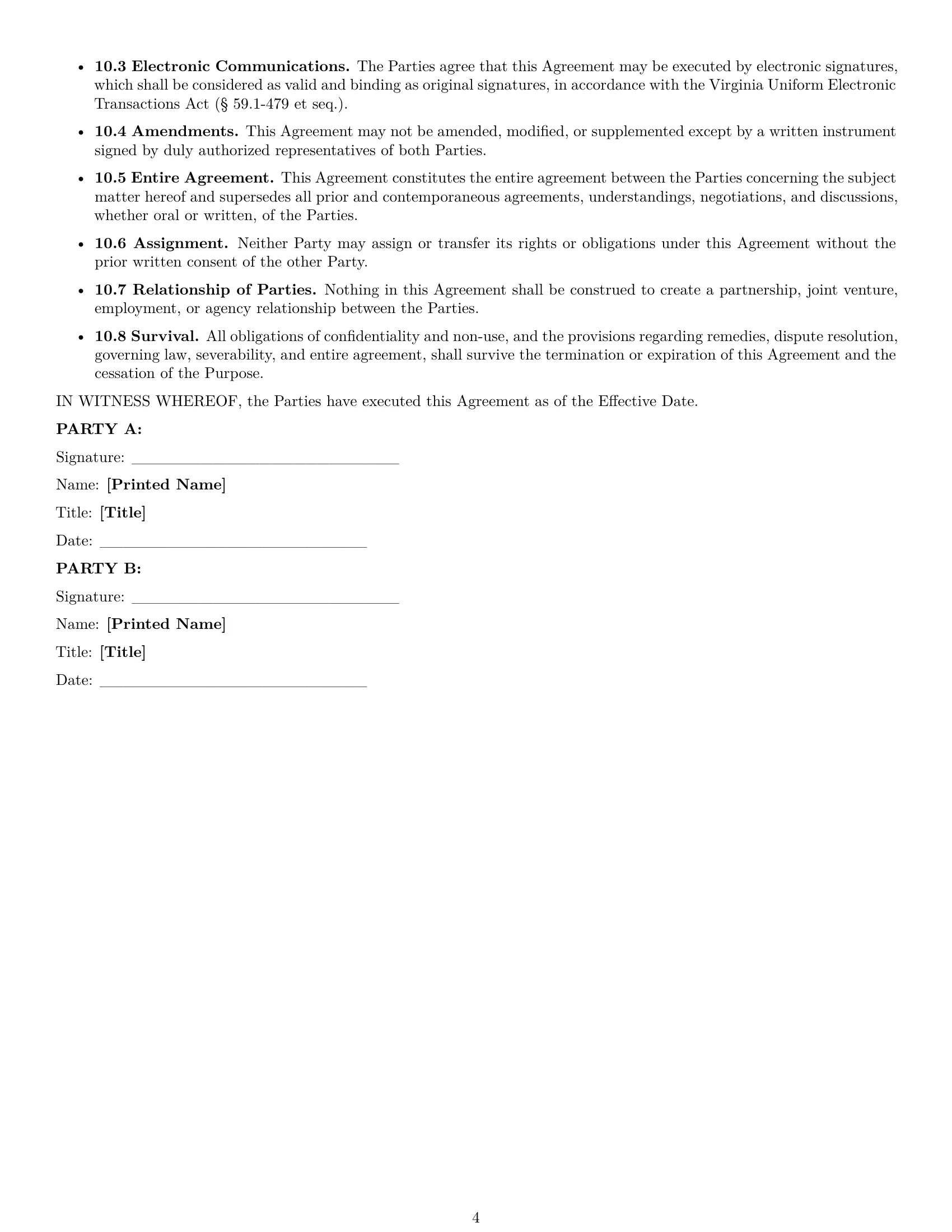 Preview page 4 of Pro Virginia mutual nda template