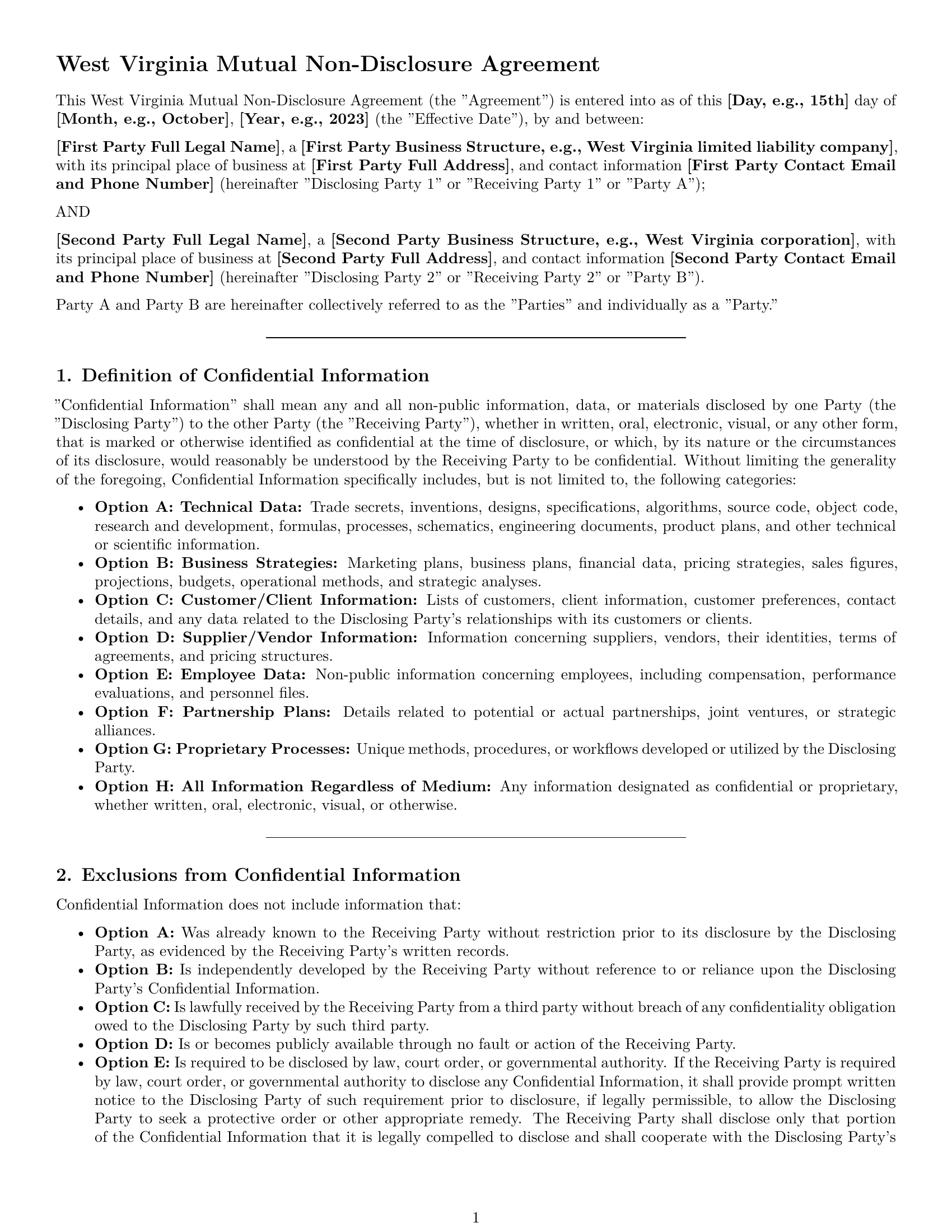Preview page 1 of Pro West Virginia mutual nda template