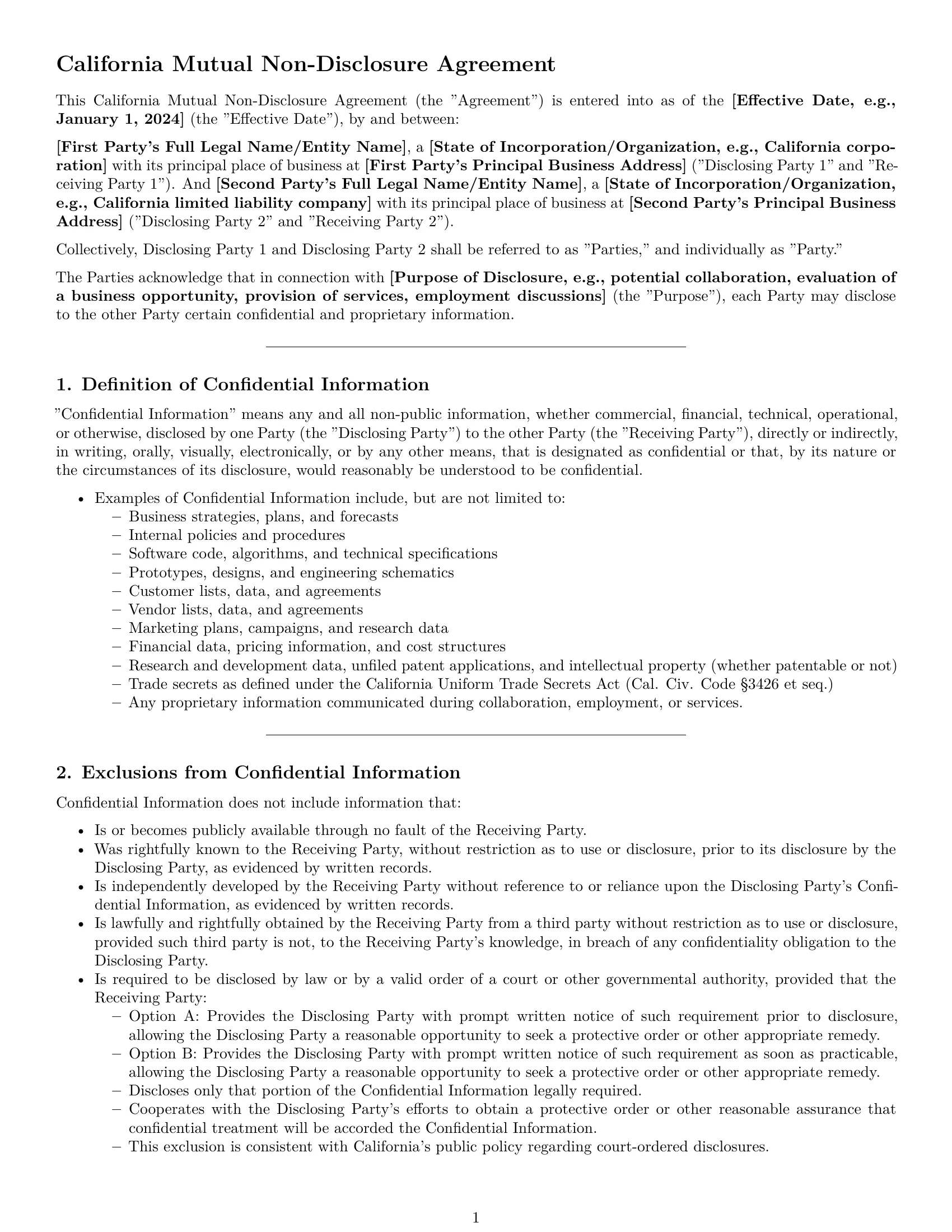 Preview page 1 of Pro California mutual nda template