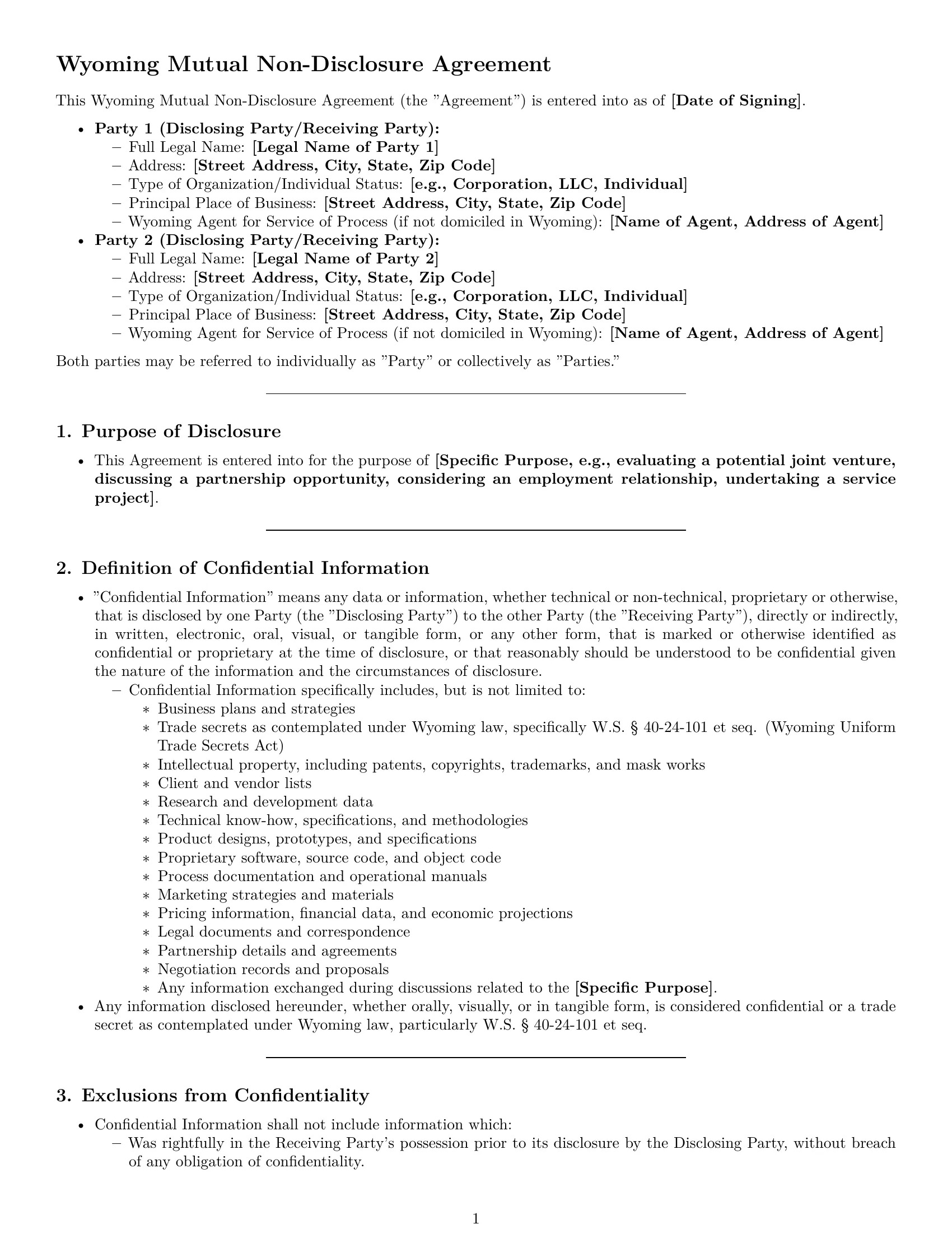 Preview page 1 of Pro Wyoming mutual nda template