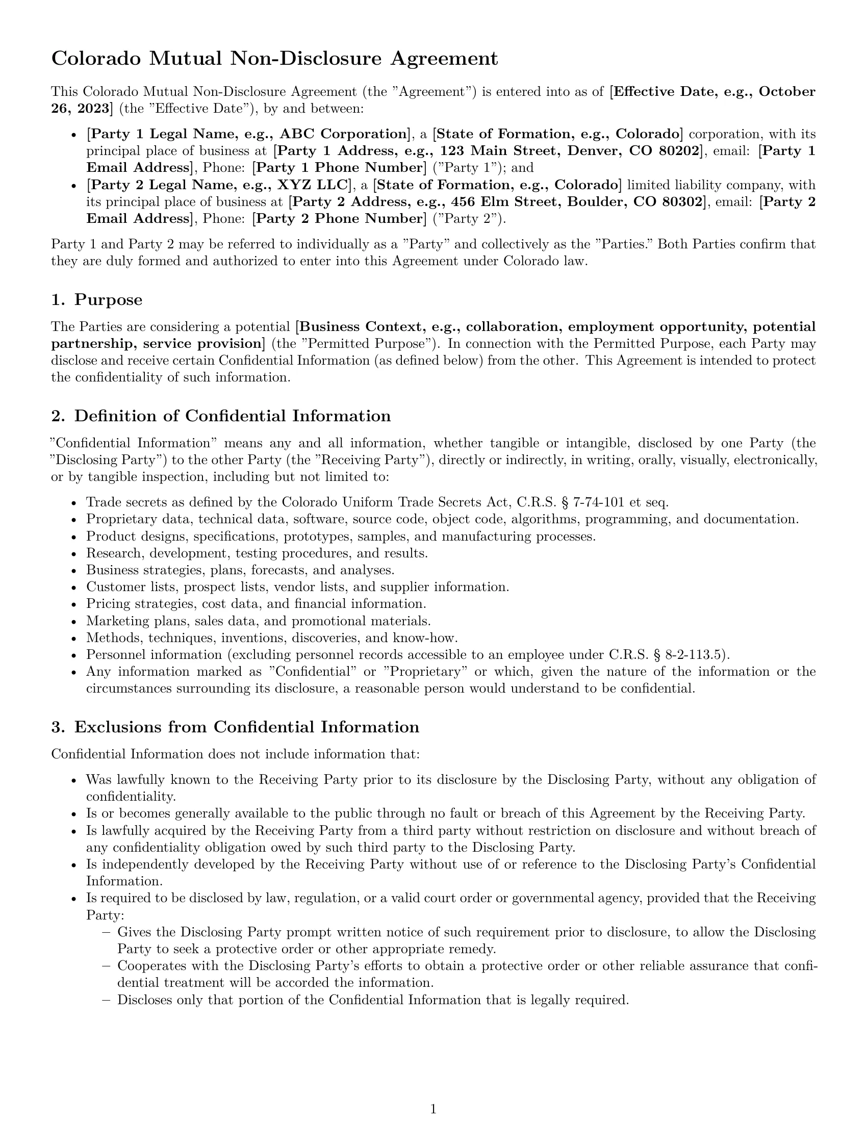 Preview page 1 of Pro Colorado mutual nda template