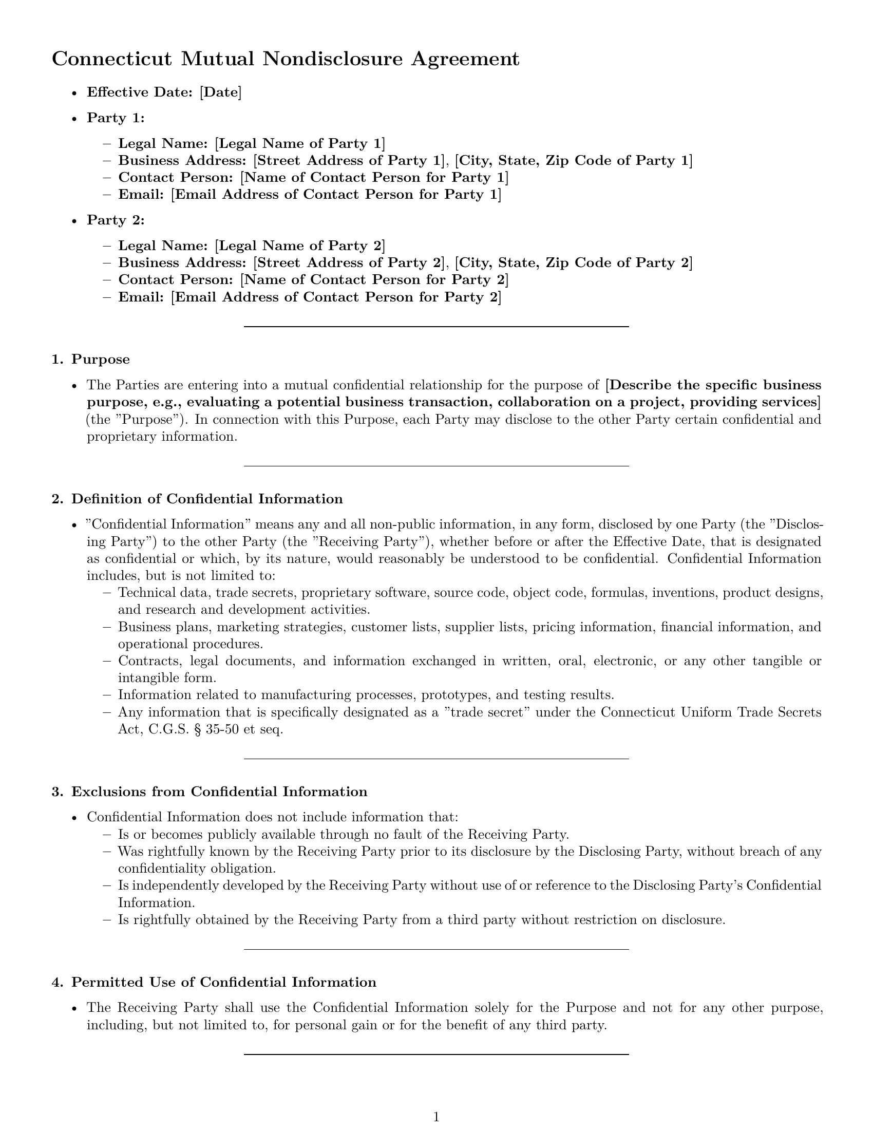 Preview page 1 of Pro Connecticut mutual nda template