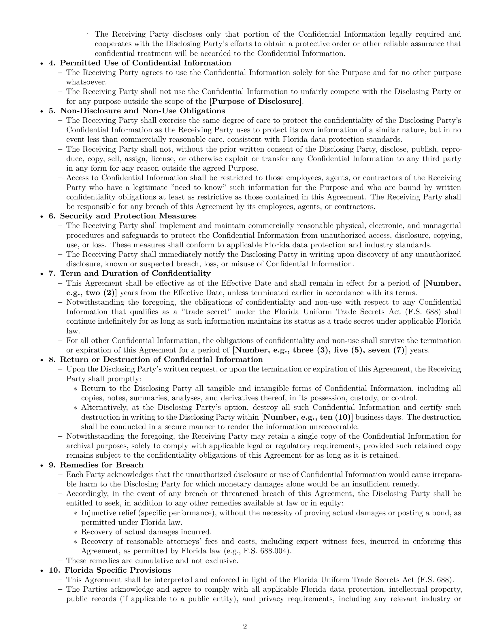 Preview page 2 of Pro Florida mutual nda template