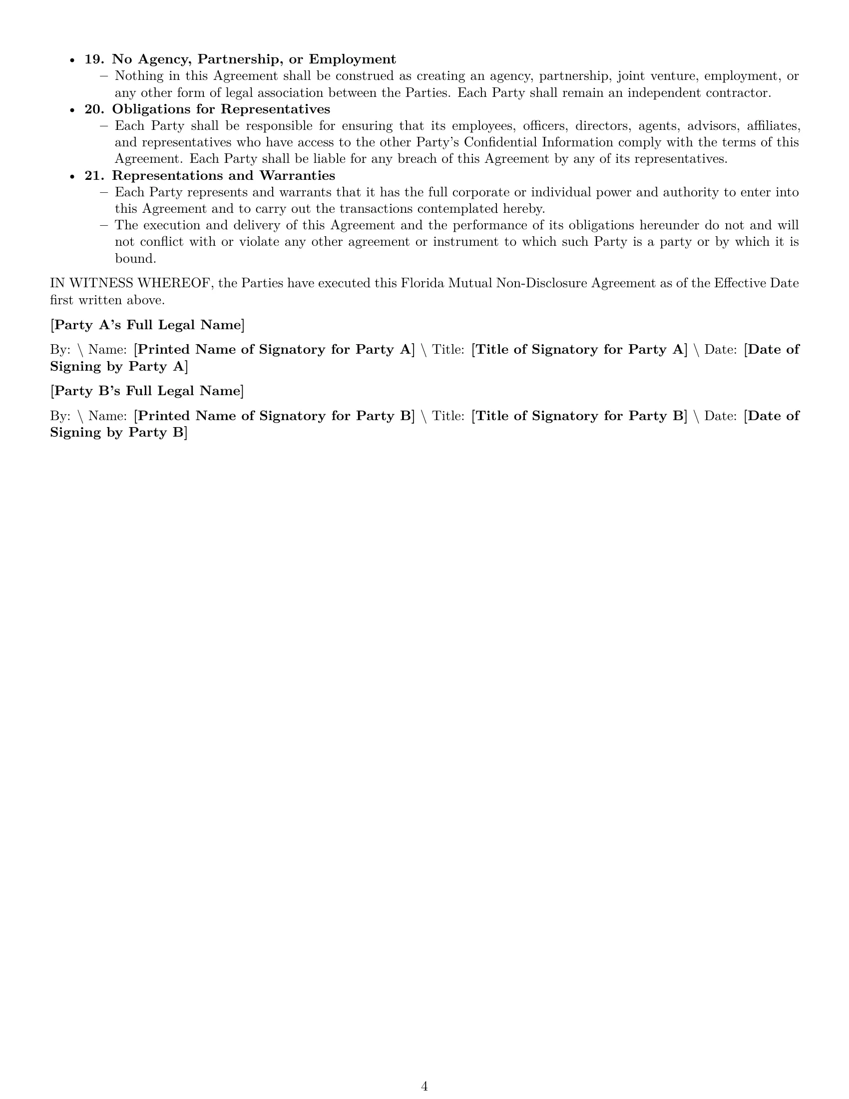 Preview page 4 of Pro Florida mutual nda template