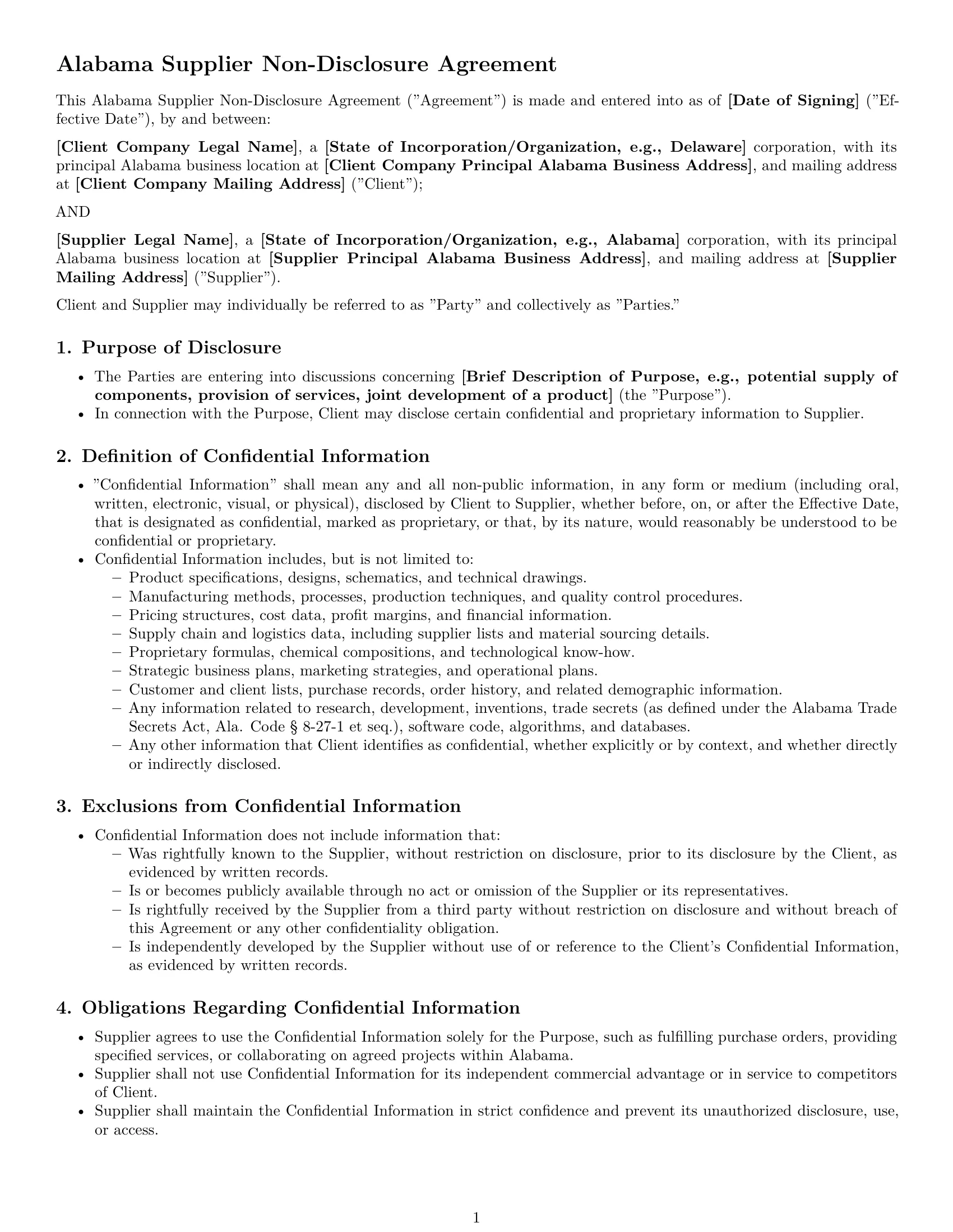 Preview page 1 of Pro Alabama supplier nda template