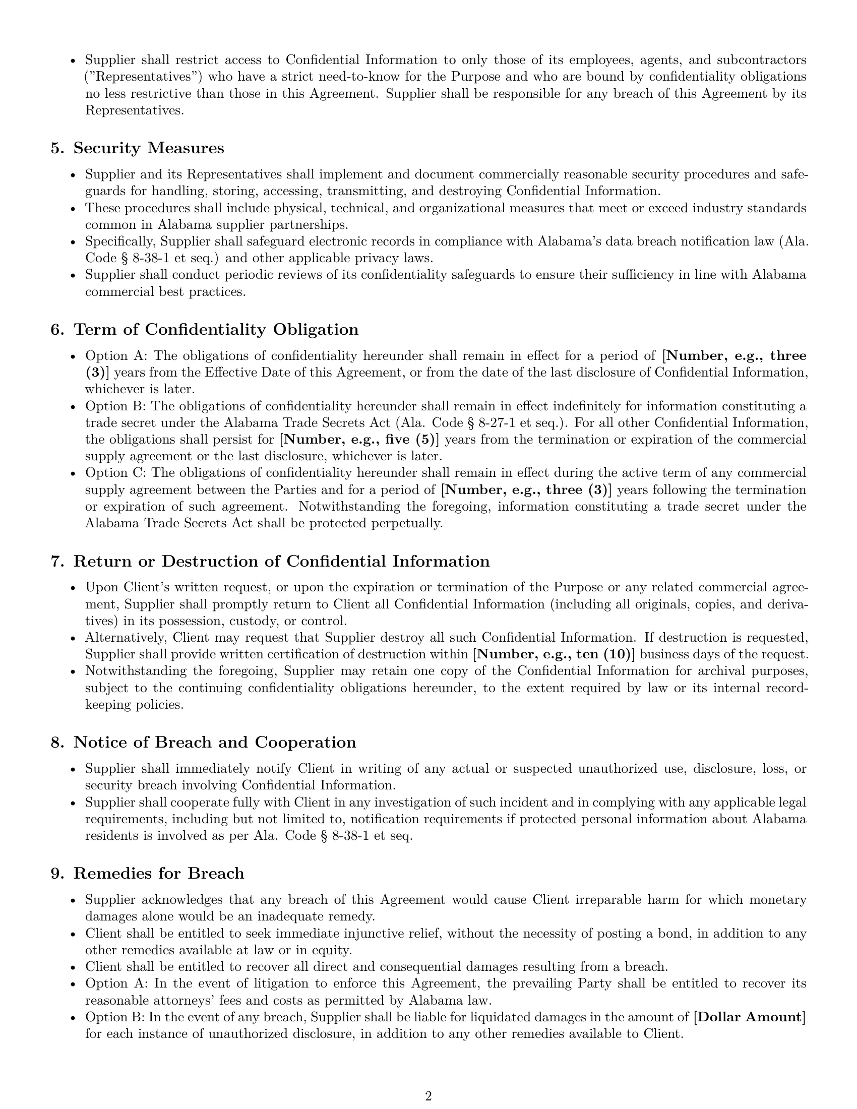 Preview page 2 of Pro Alabama supplier nda template