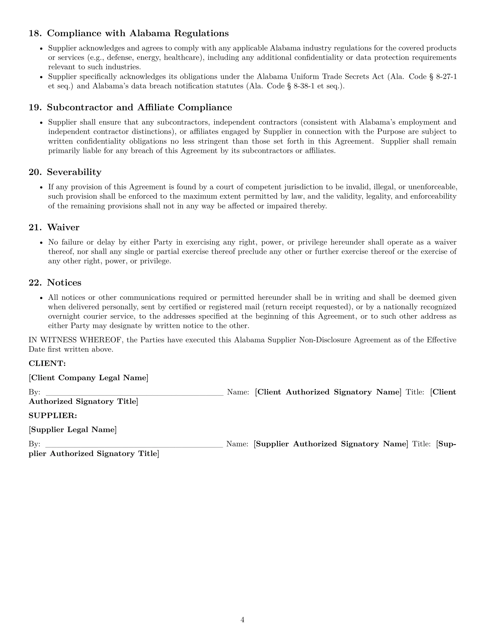 Preview page 4 of Pro Alabama supplier nda template