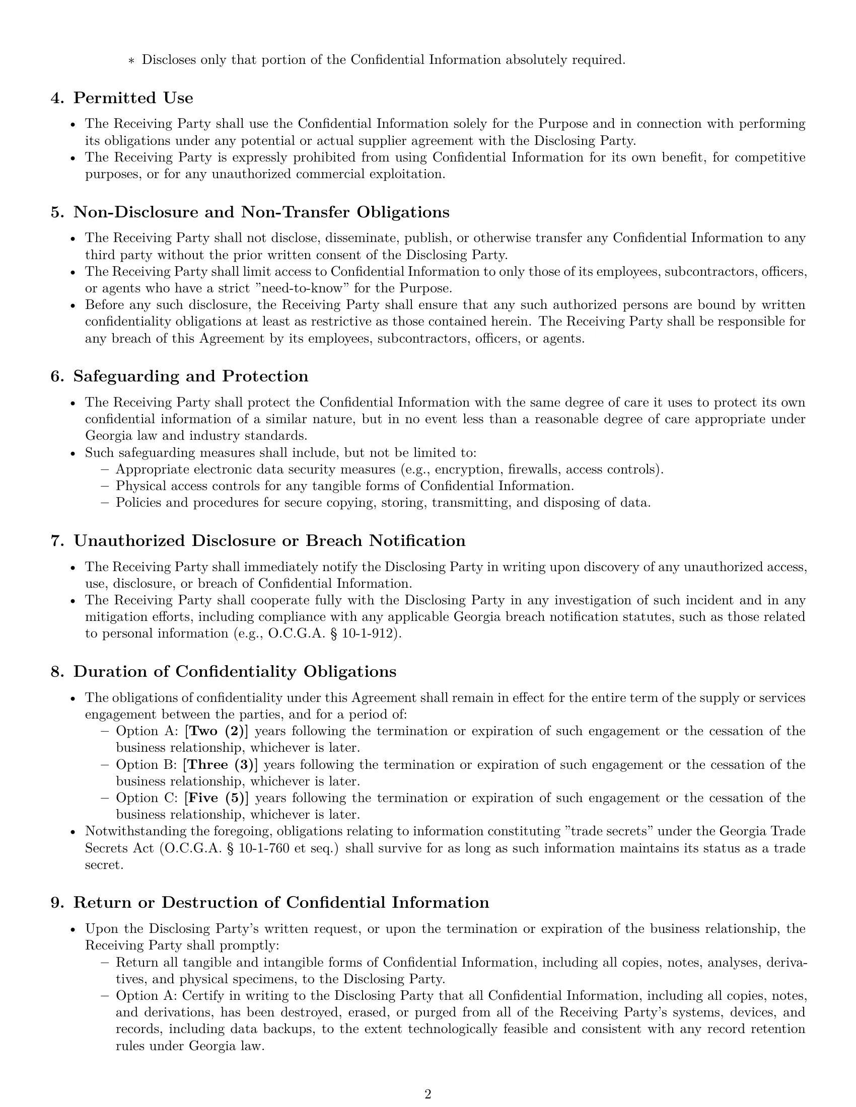 Preview page 2 of Pro Georgia supplier nda template