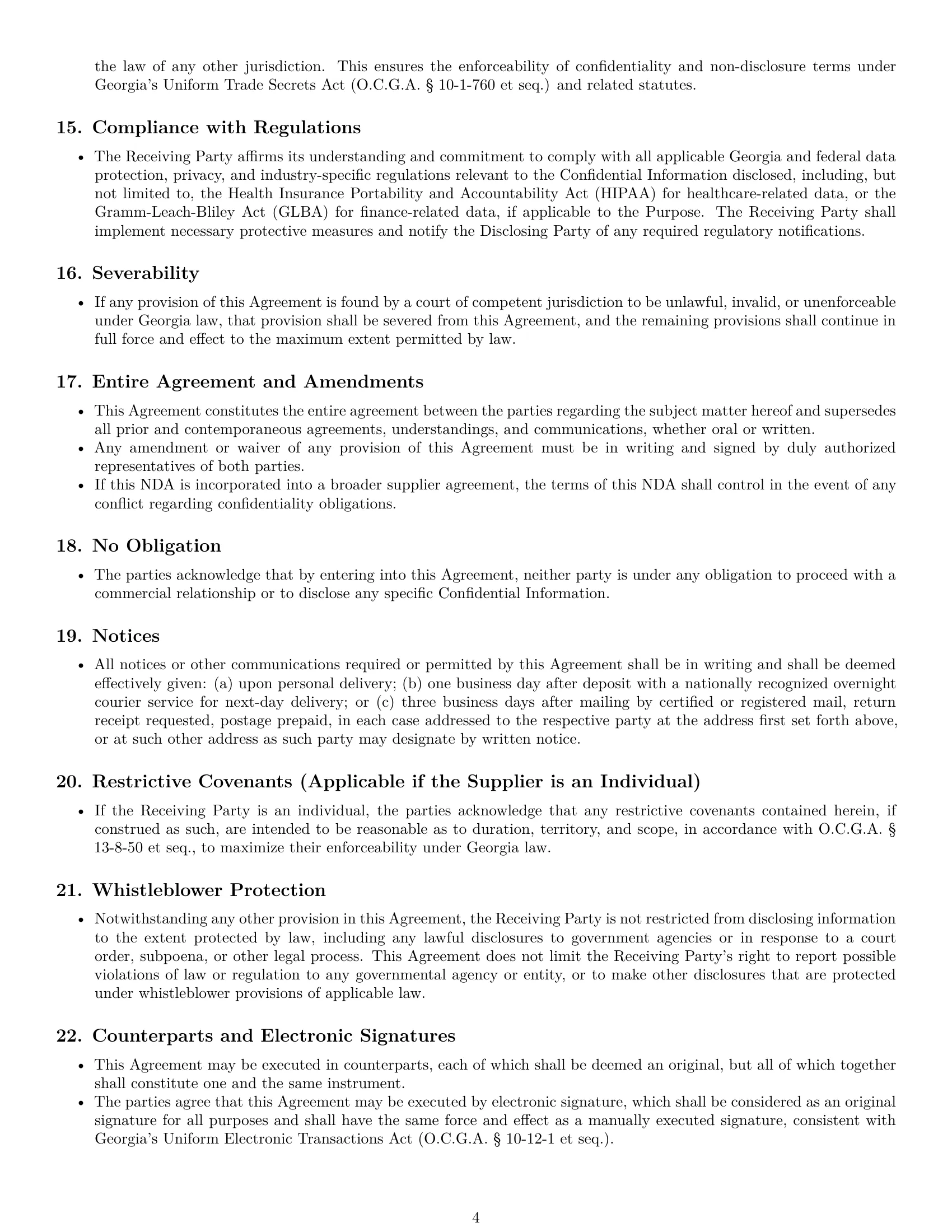 Preview page 4 of Pro Georgia supplier nda template