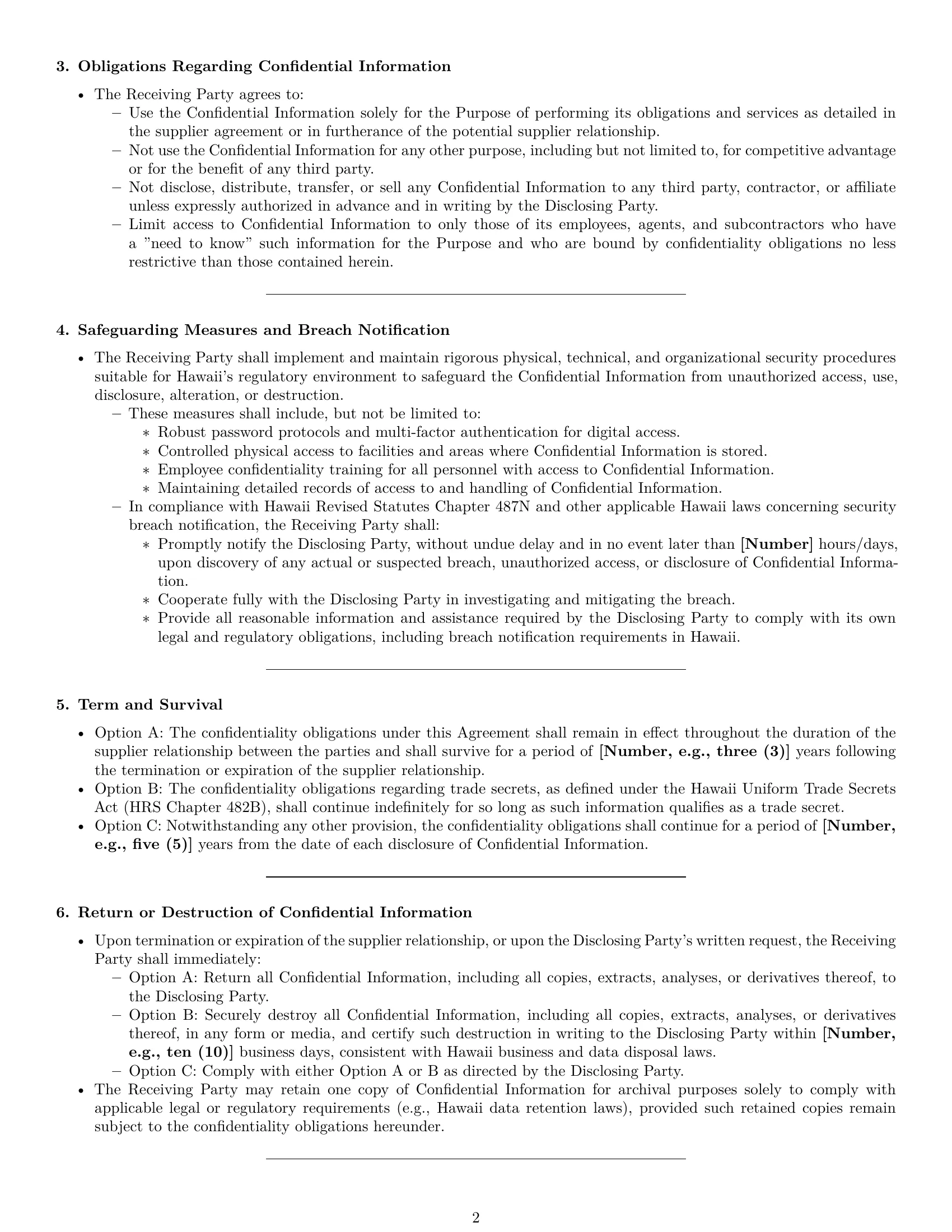 Preview page 2 of Pro Hawaii supplier nda template