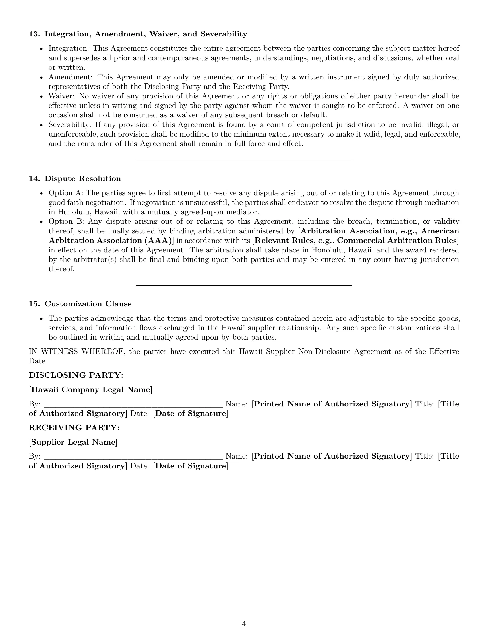 Preview page 4 of Pro Hawaii supplier nda template