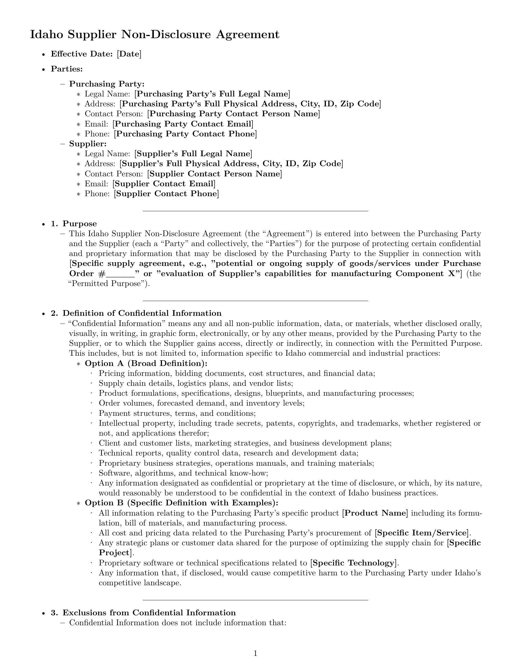 Preview page 1 of Pro Idaho supplier nda template