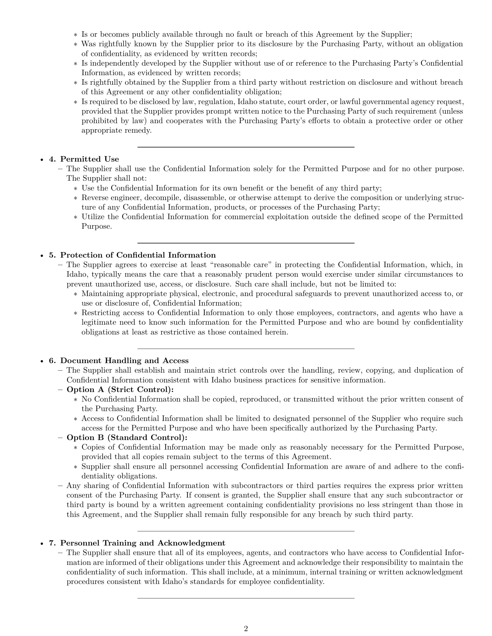 Preview page 2 of Pro Idaho supplier nda template