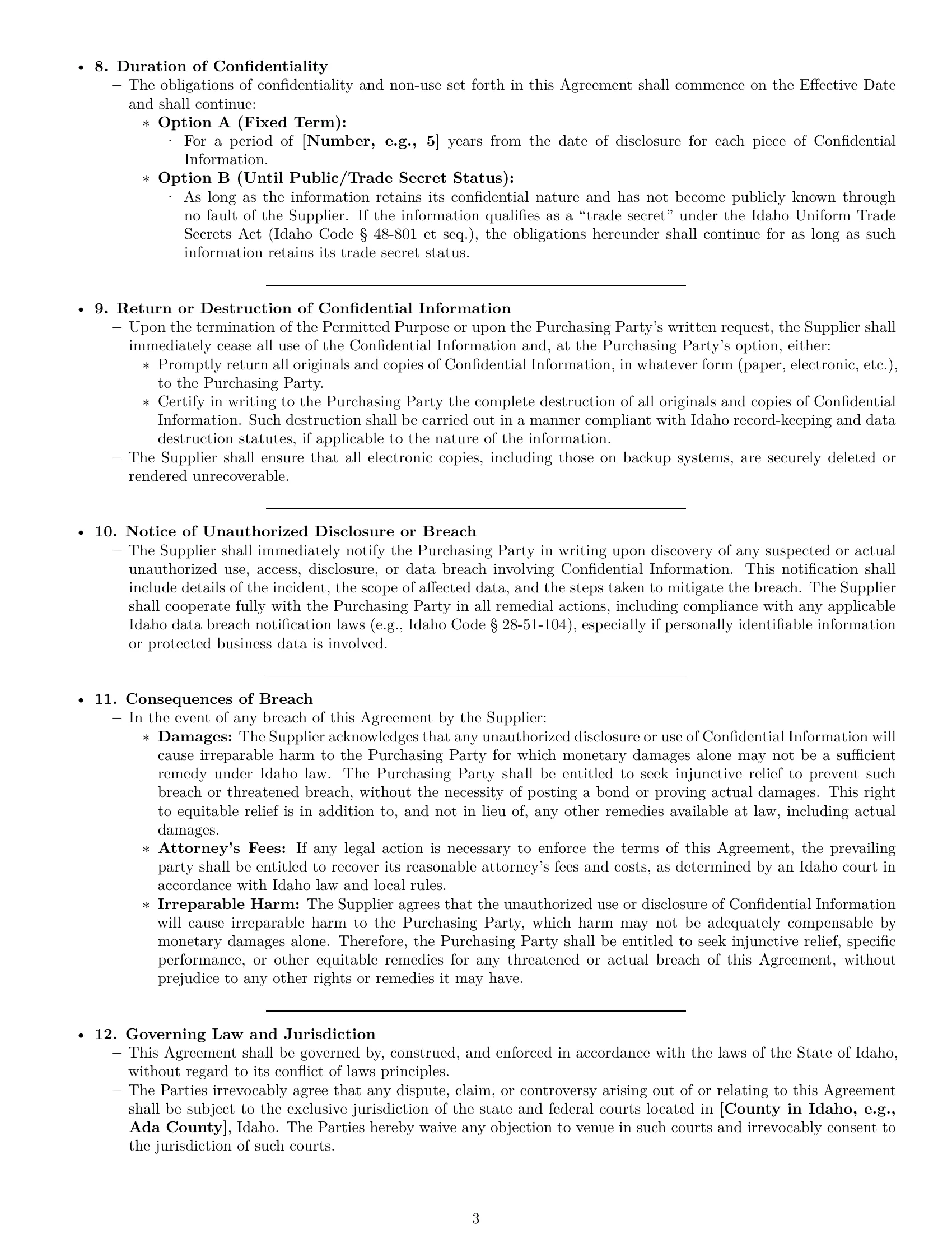 Preview page 3 of Pro Idaho supplier nda template