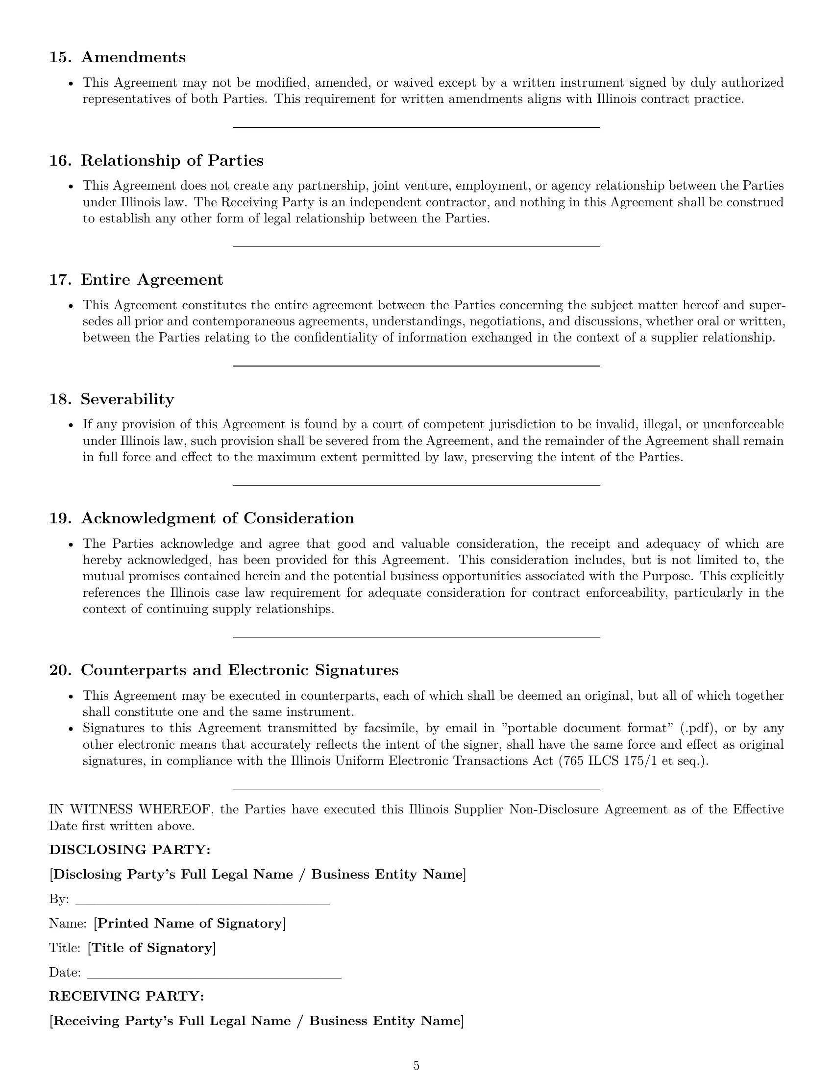 Preview page 5 of Pro Illinois supplier nda template