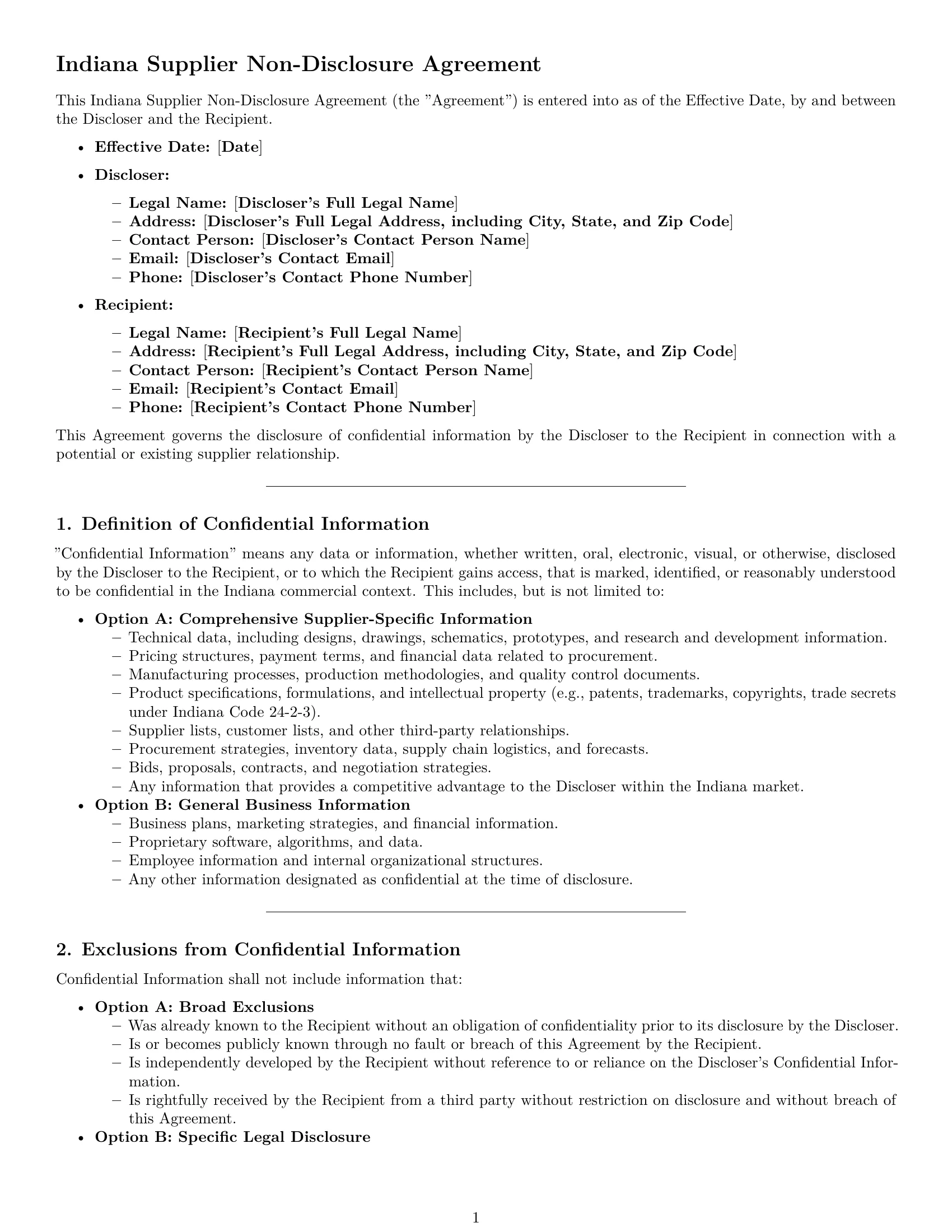 Preview page 1 of Pro Indiana supplier nda template