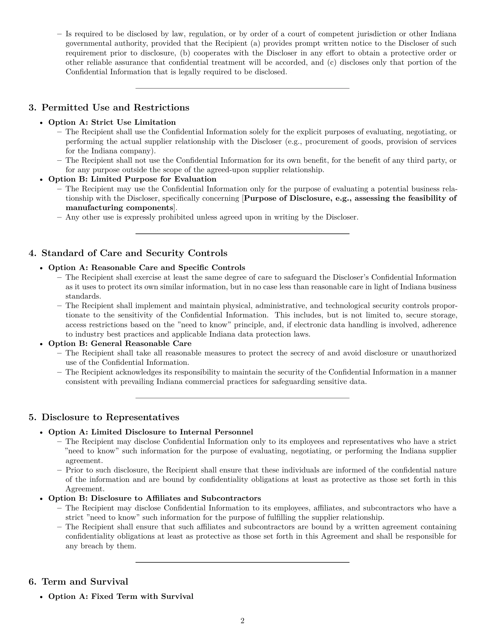 Preview page 2 of Pro Indiana supplier nda template
