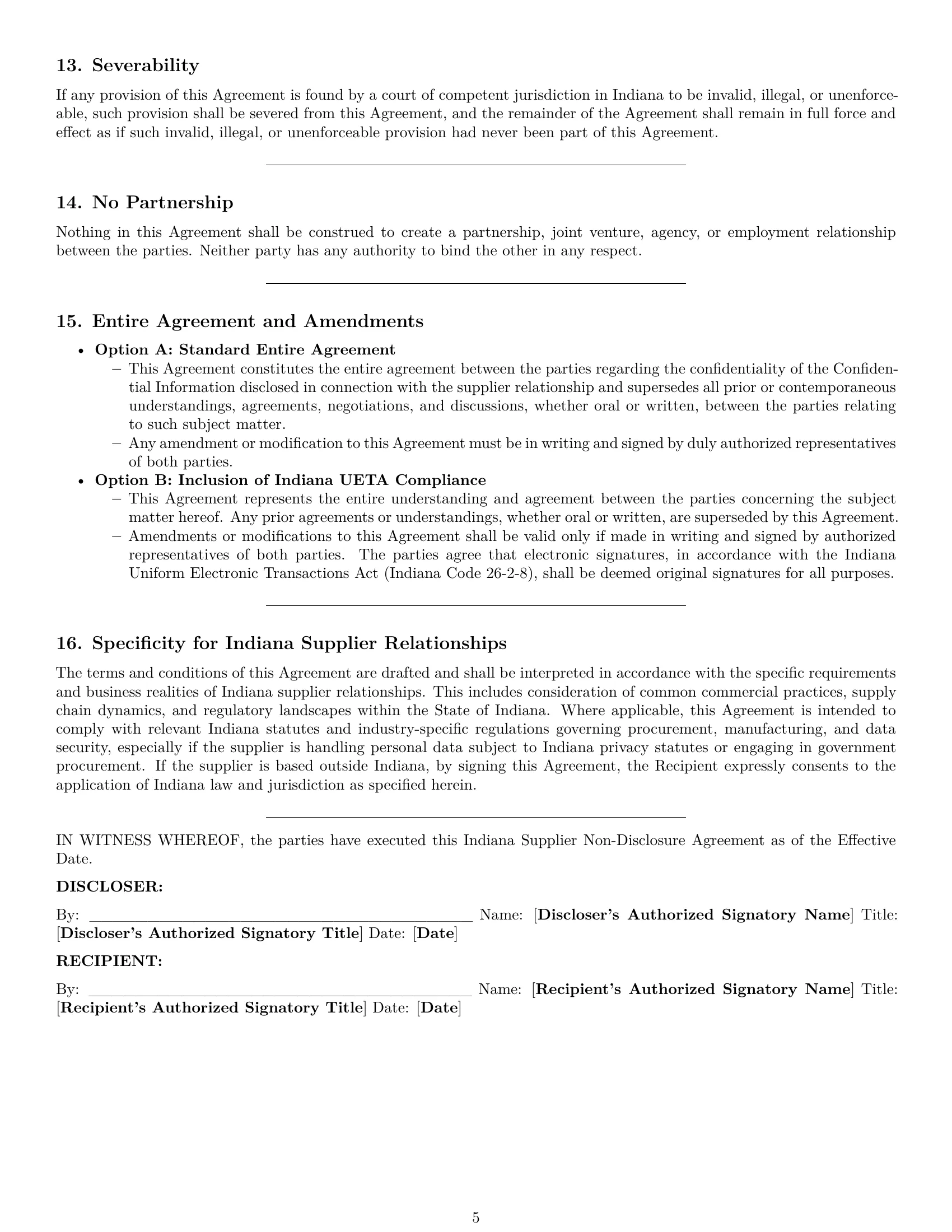 Preview page 5 of Pro Indiana supplier nda template