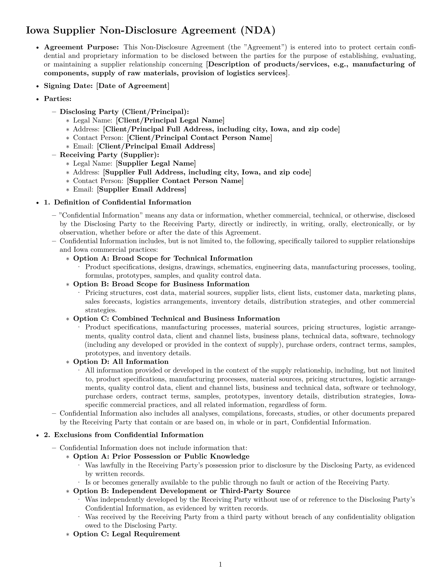 Preview page 1 of Pro Iowa supplier nda template