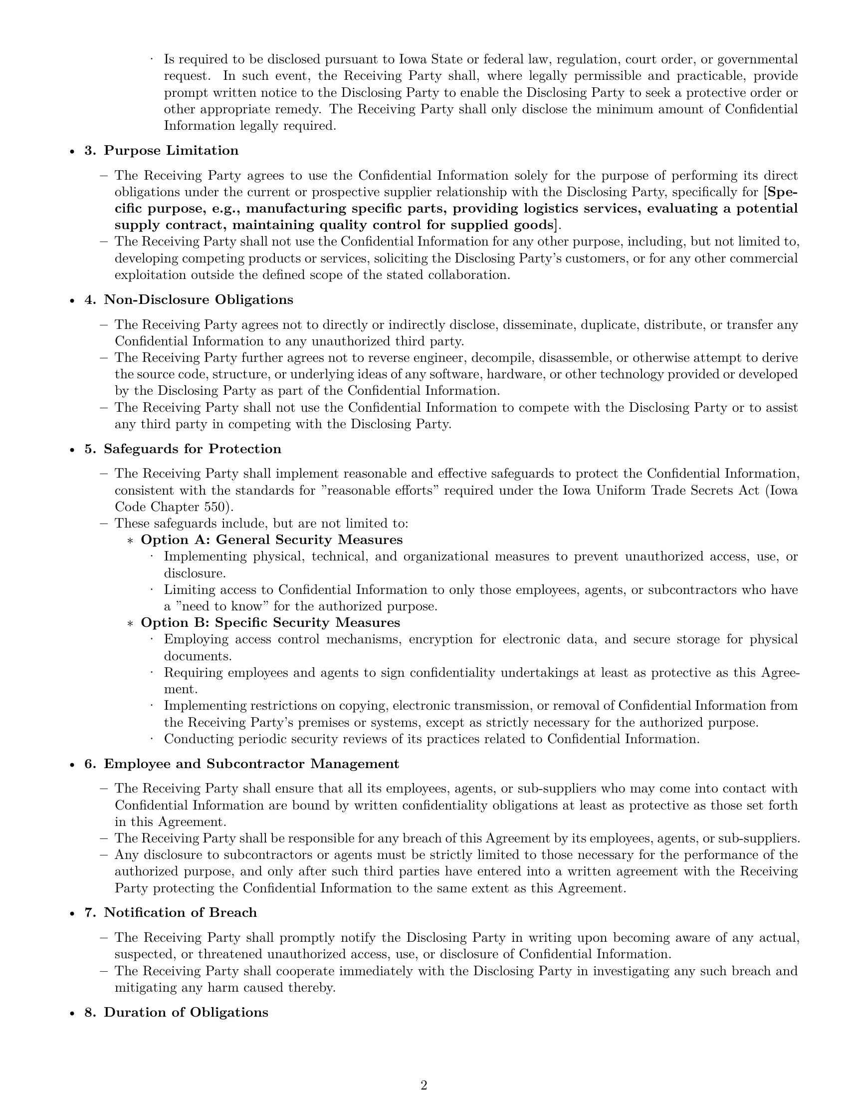 Preview page 2 of Pro Iowa supplier nda template