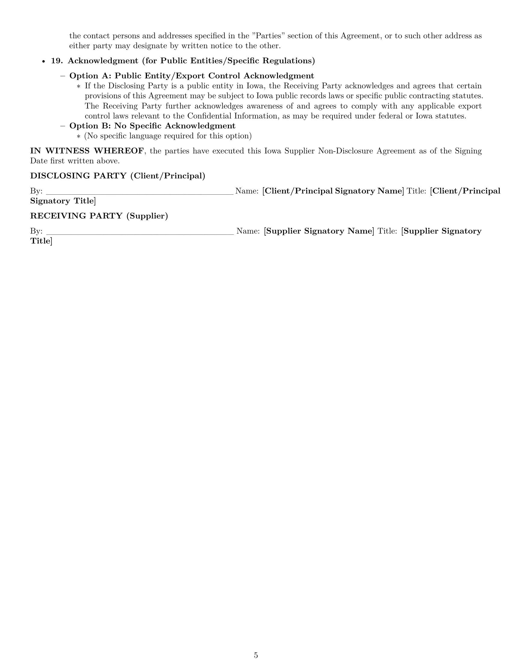 Preview page 5 of Pro Iowa supplier nda template