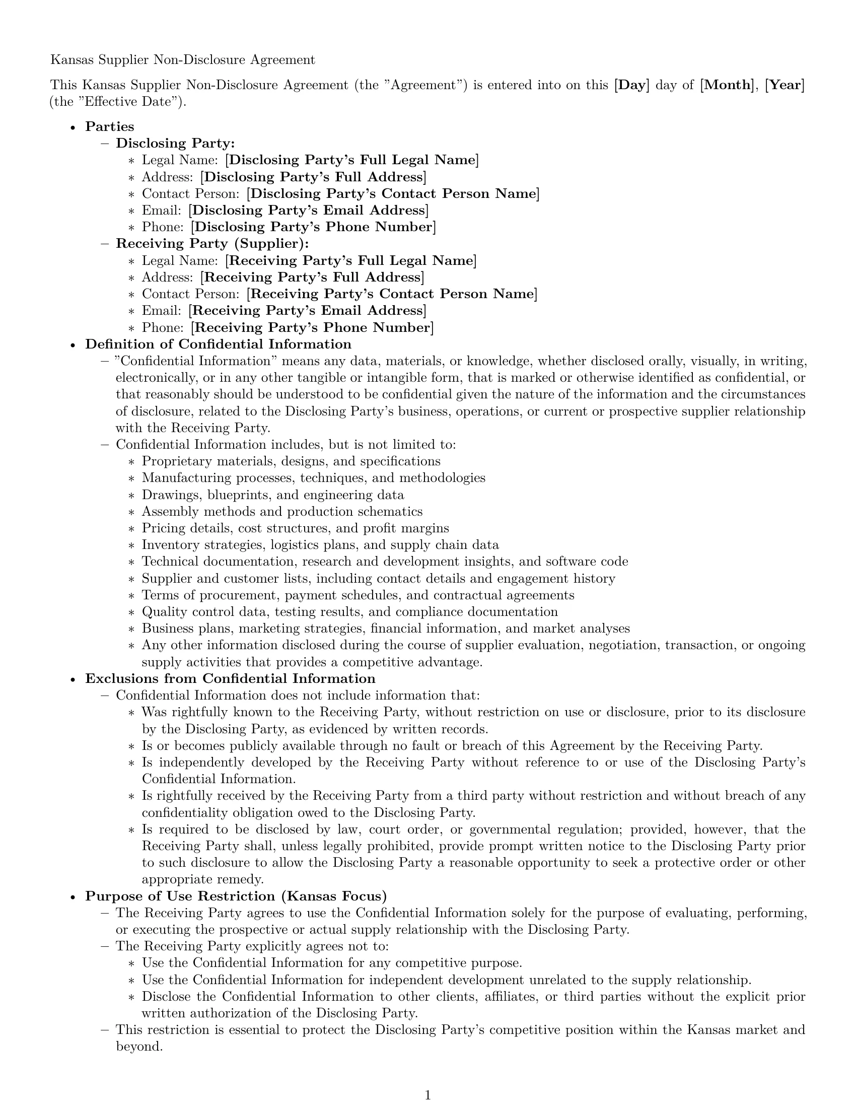 Preview page 1 of Pro Kansas supplier nda template