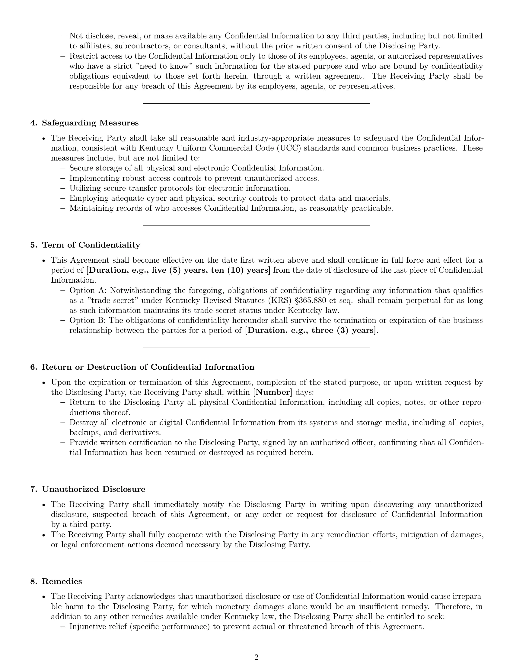 Preview page 2 of Pro Kentucky supplier nda template