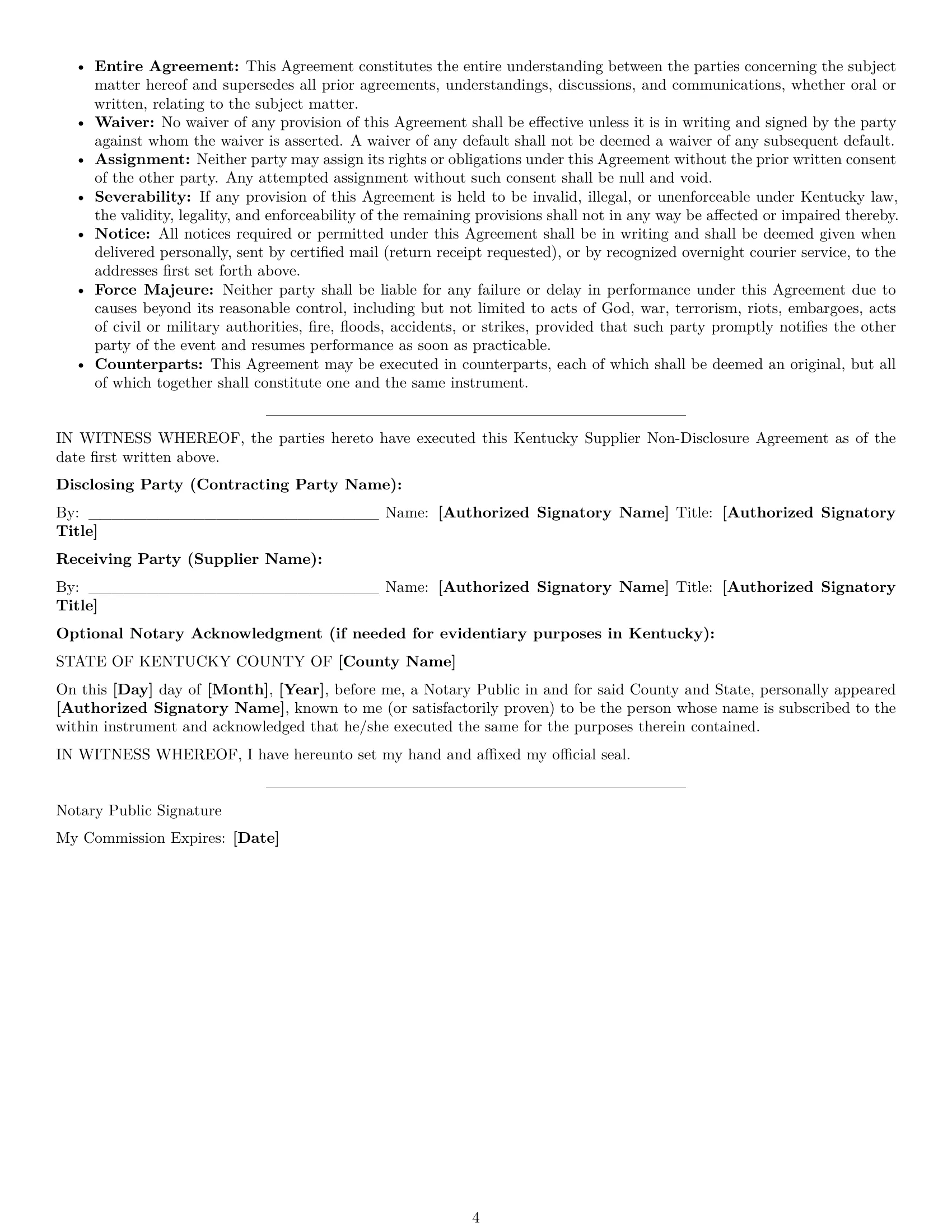 Preview page 4 of Pro Kentucky supplier nda template