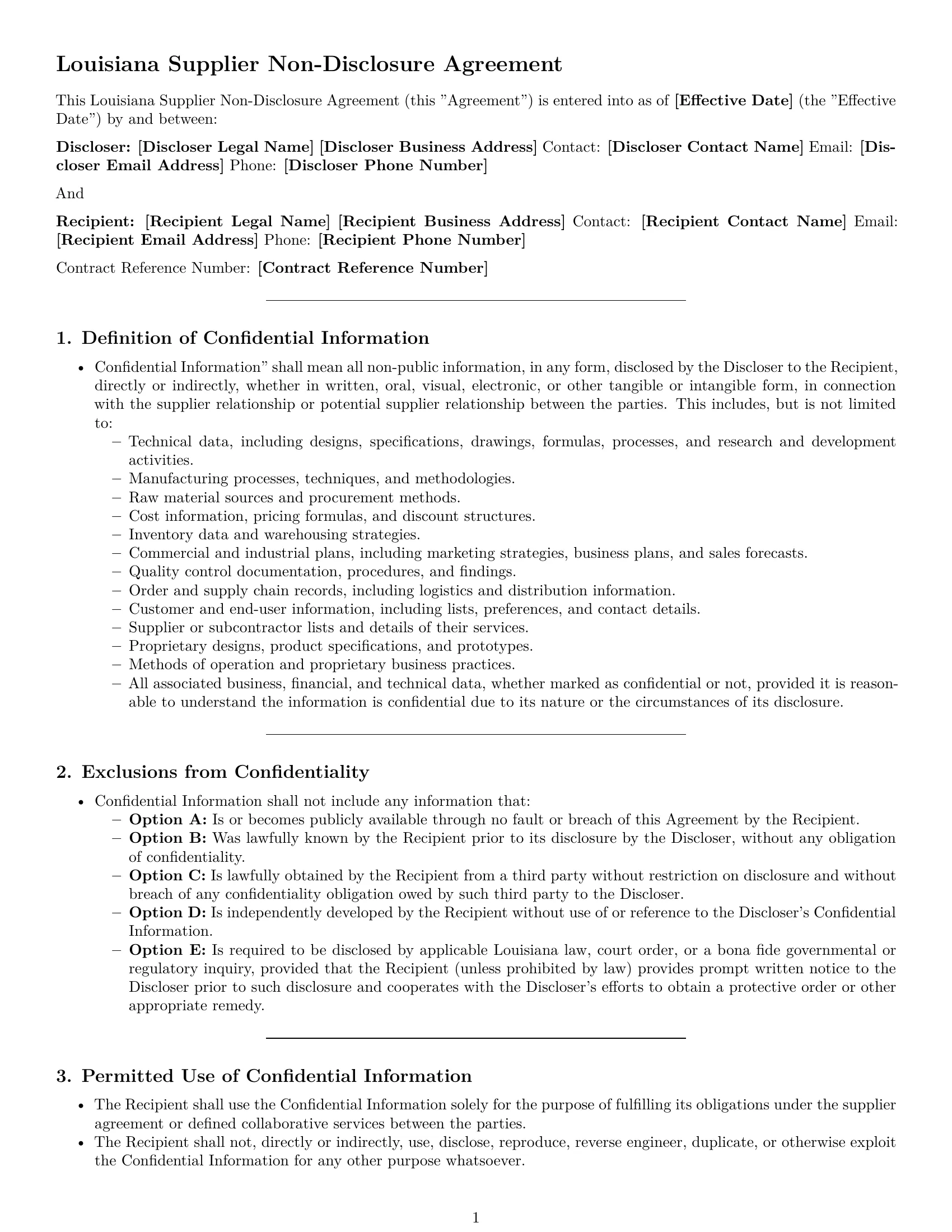 Preview page 1 of Pro Louisiana supplier nda template