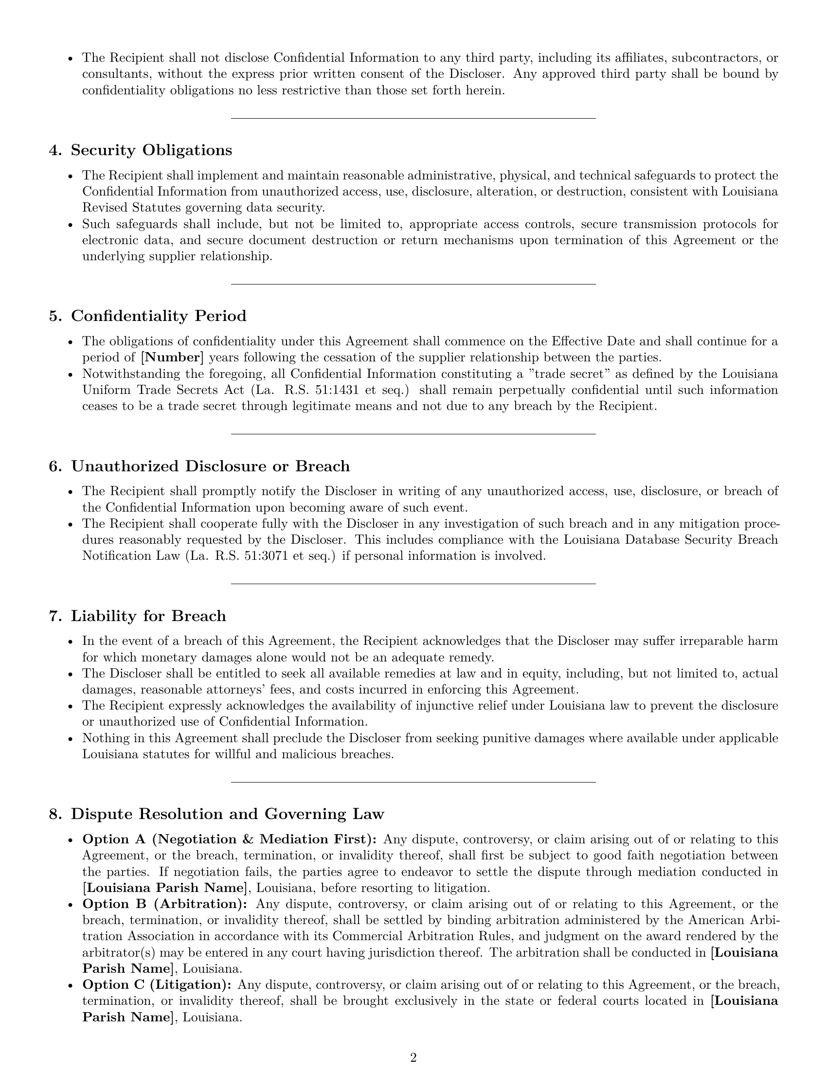 Preview page 2 of Pro Louisiana supplier nda template